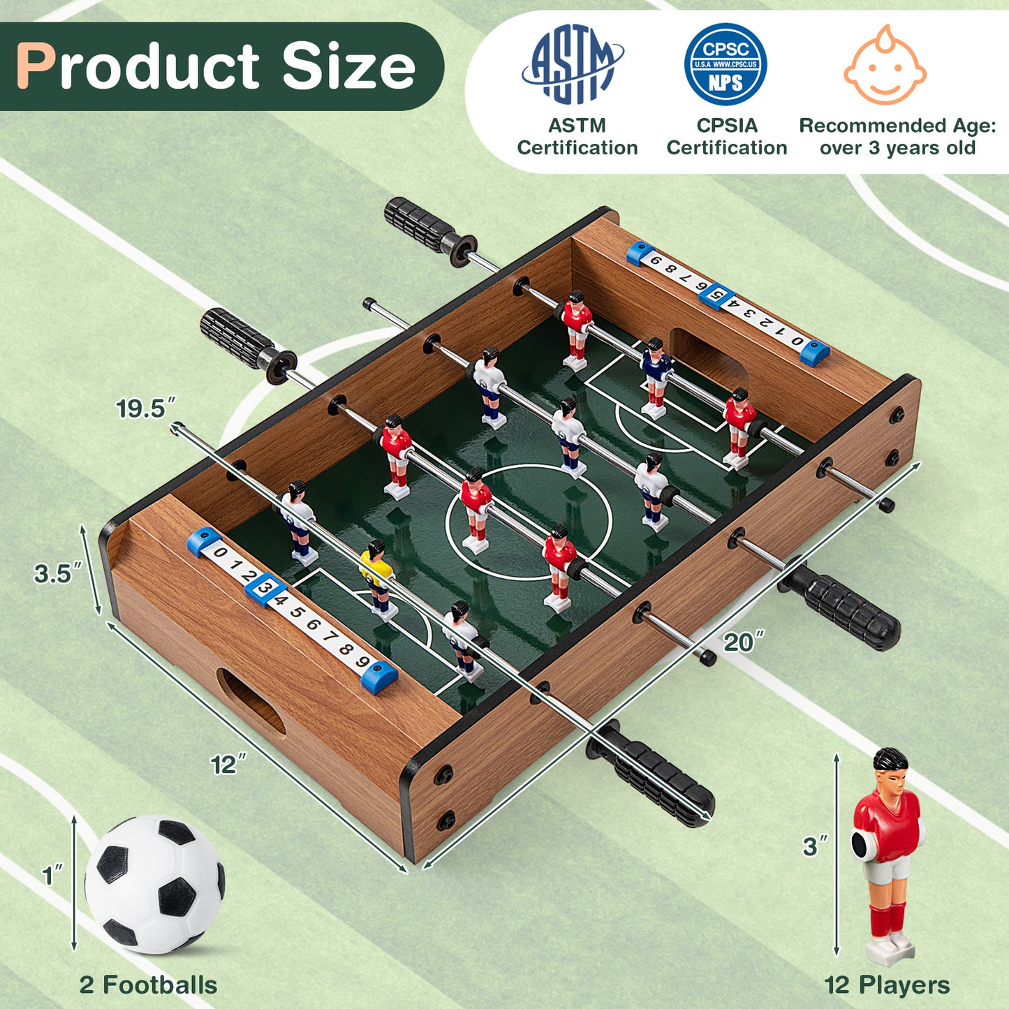 20 Inch Foosball Table Mini Tabletop Soccer Game Kids Crystal