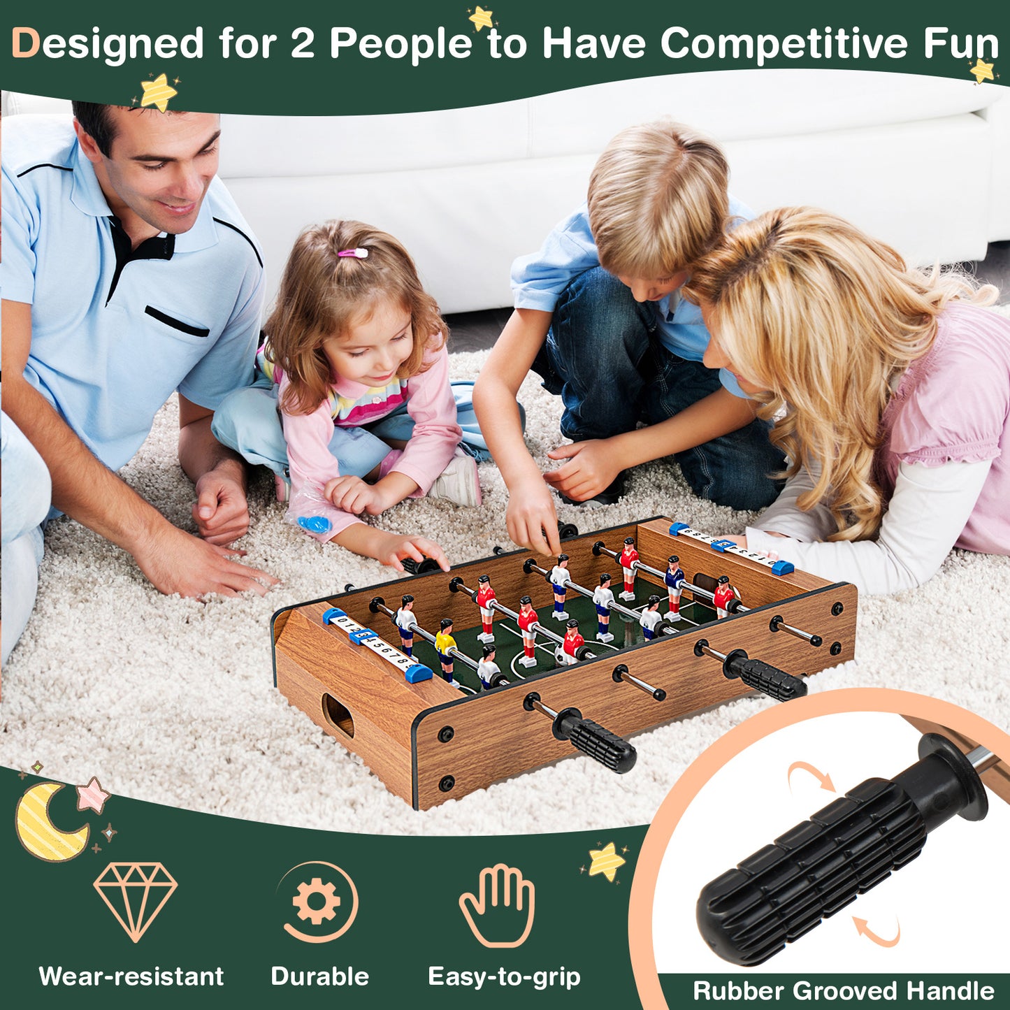 20 Inch Foosball Table Mini Tabletop Soccer Game Kids Crystal