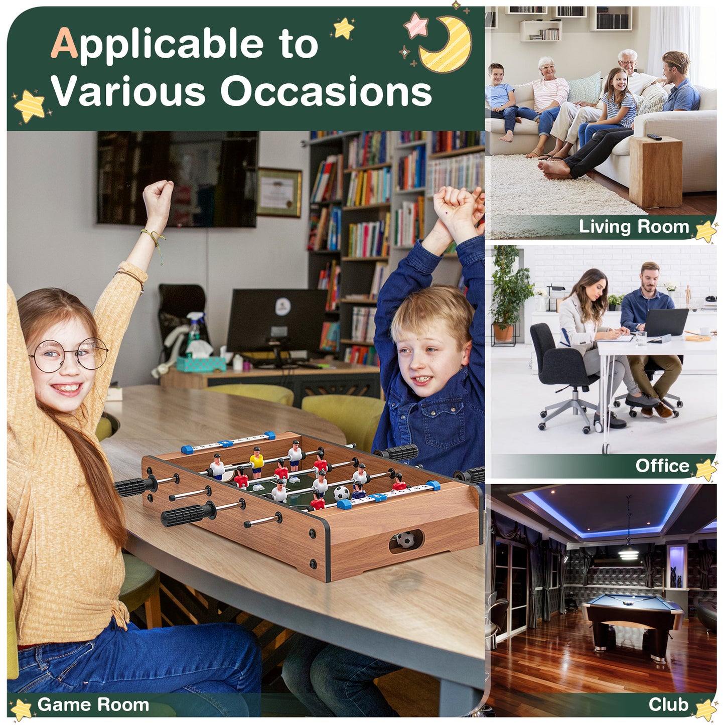 20 Inch Foosball Table Mini Tabletop Soccer Game Kids Crystal