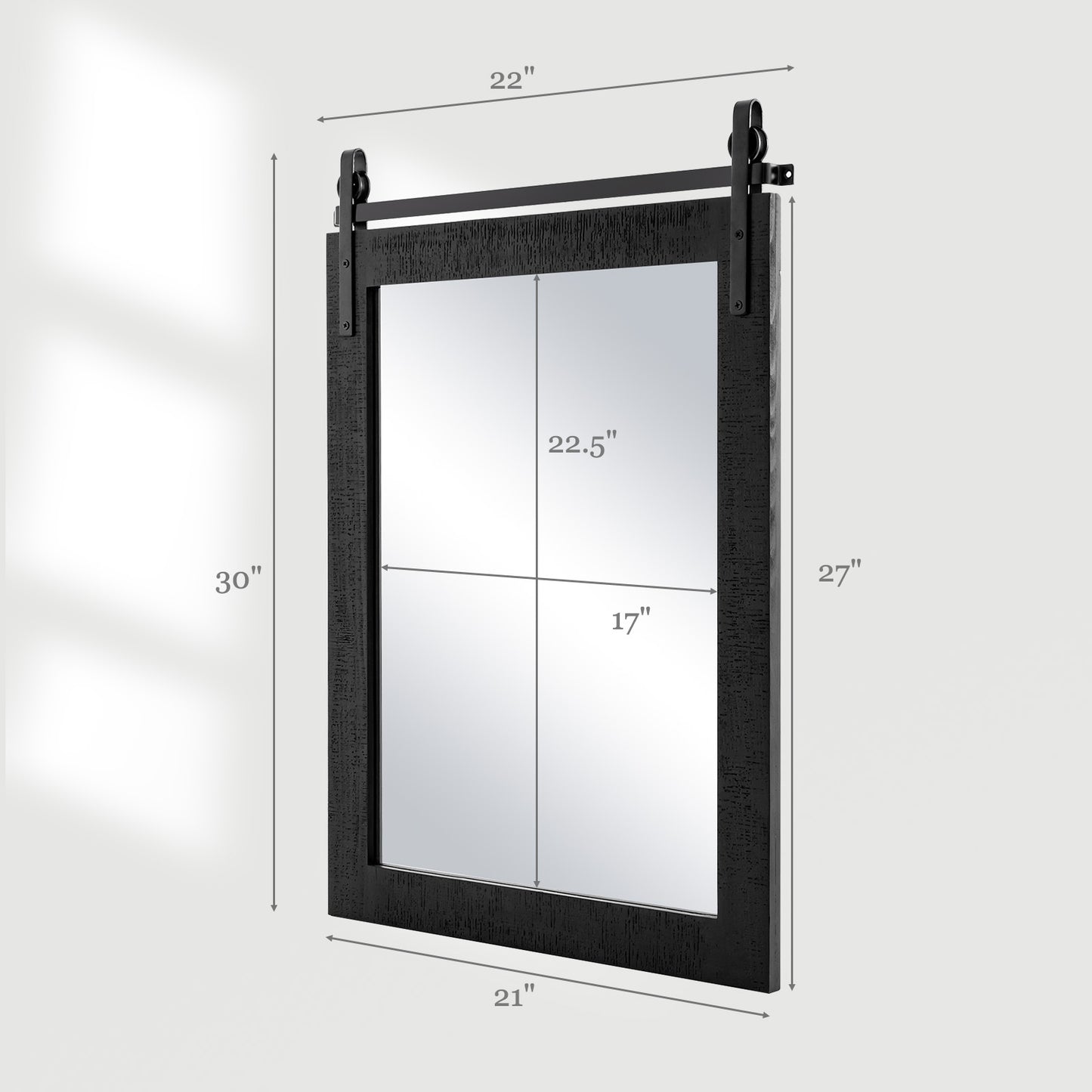 30 x 22 Inch Wall Mount Mirror with Wood Frame-Black Kids Crystal
