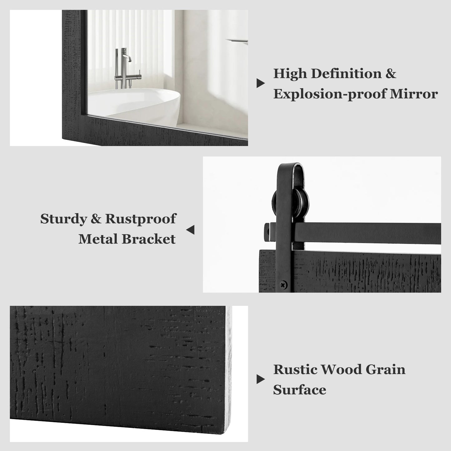 30 x 22 Inch Wall Mount Mirror with Wood Frame-Black Kids Crystal