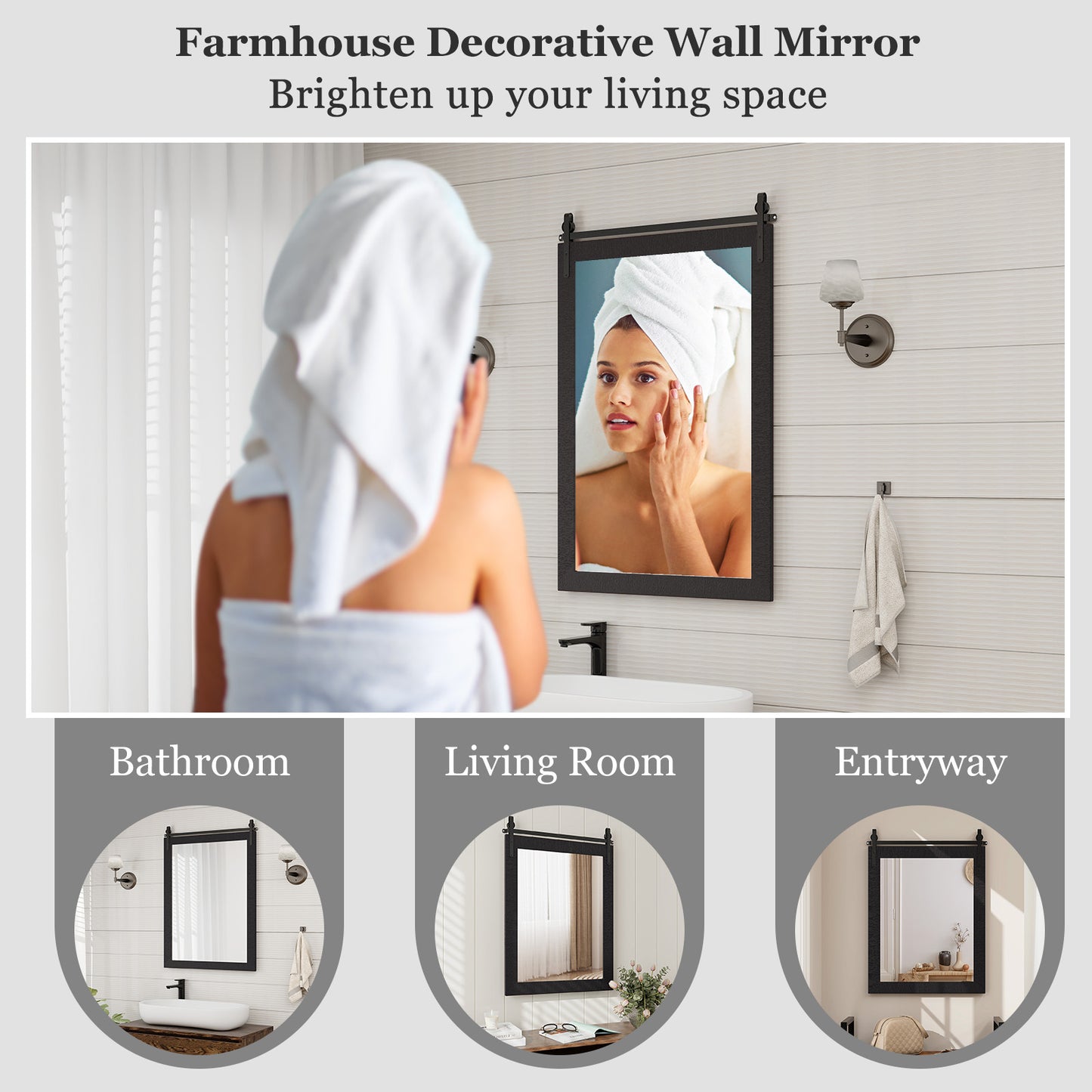 30 x 22 Inch Wall Mount Mirror with Wood Frame-Black Kids Crystal