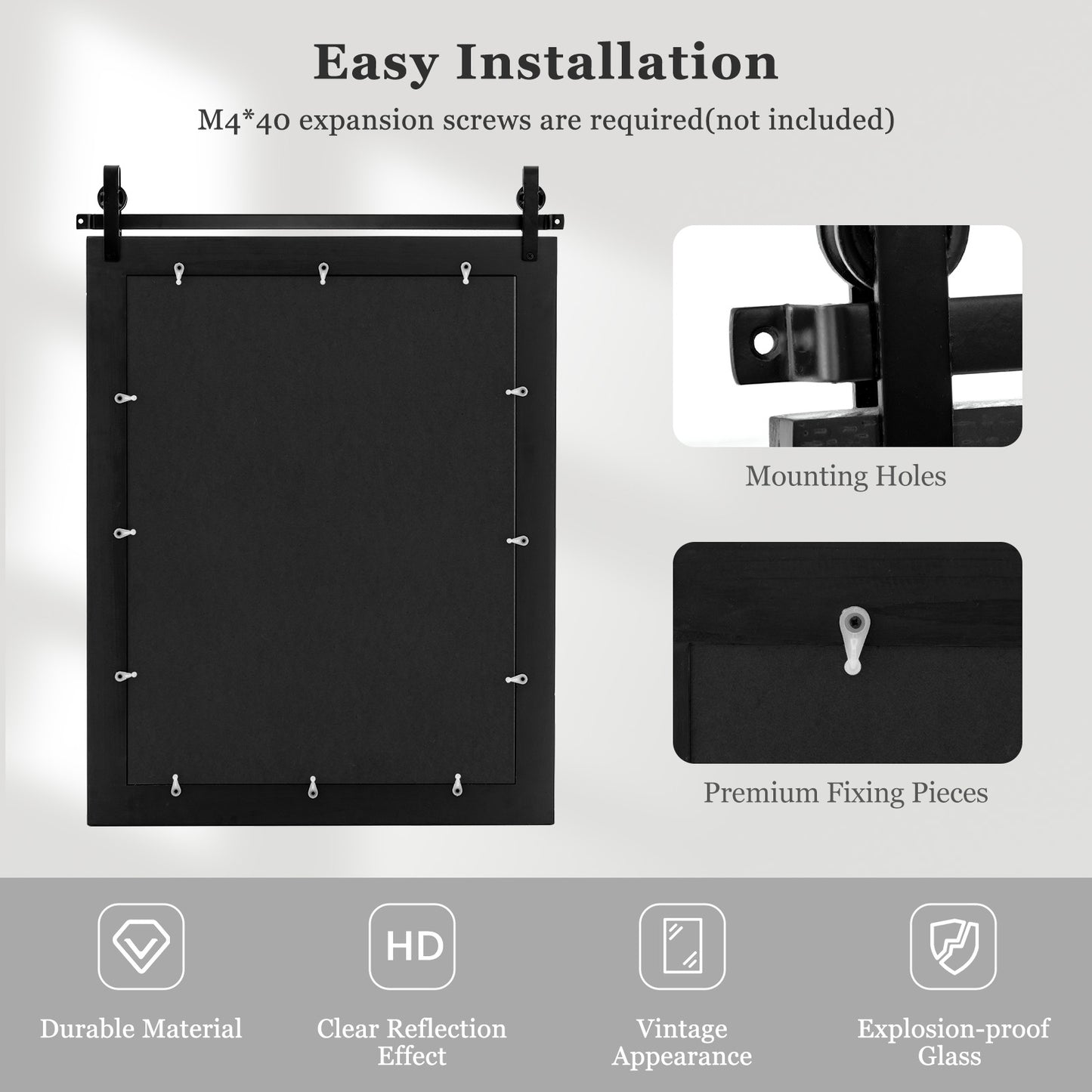 30 x 22 Inch Wall Mount Mirror with Wood Frame-Black Kids Crystal