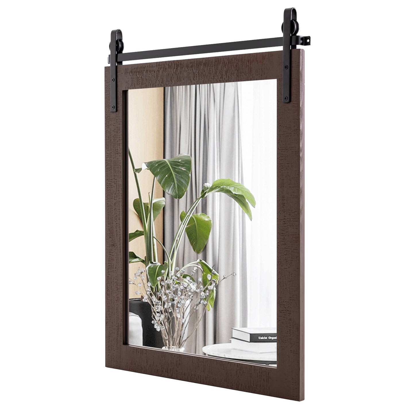 30 x 22 Inch Wall Mount Mirror with Wood Frame-Walnut Kids Crystal