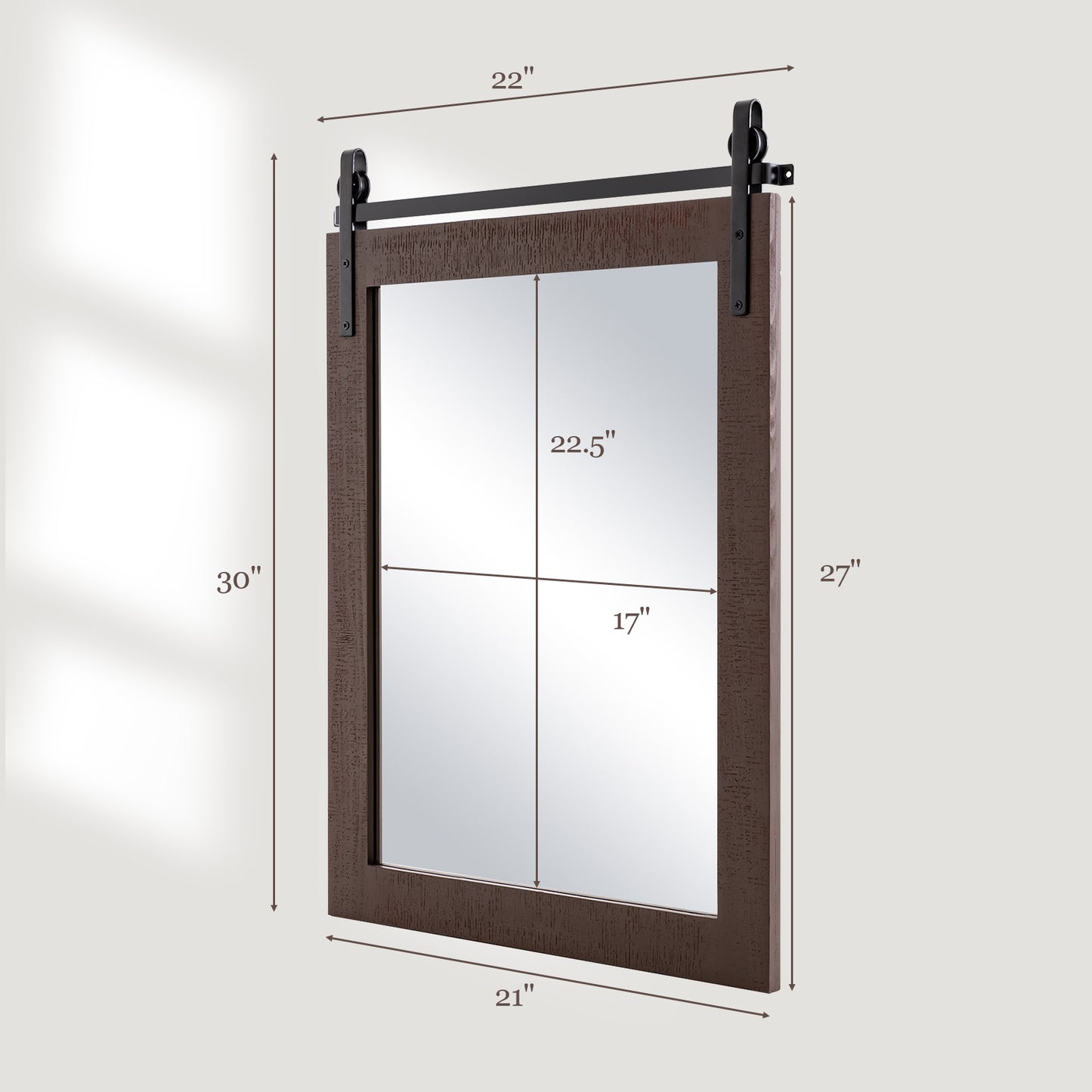 30 x 22 Inch Wall Mount Mirror with Wood Frame-Walnut Kids Crystal