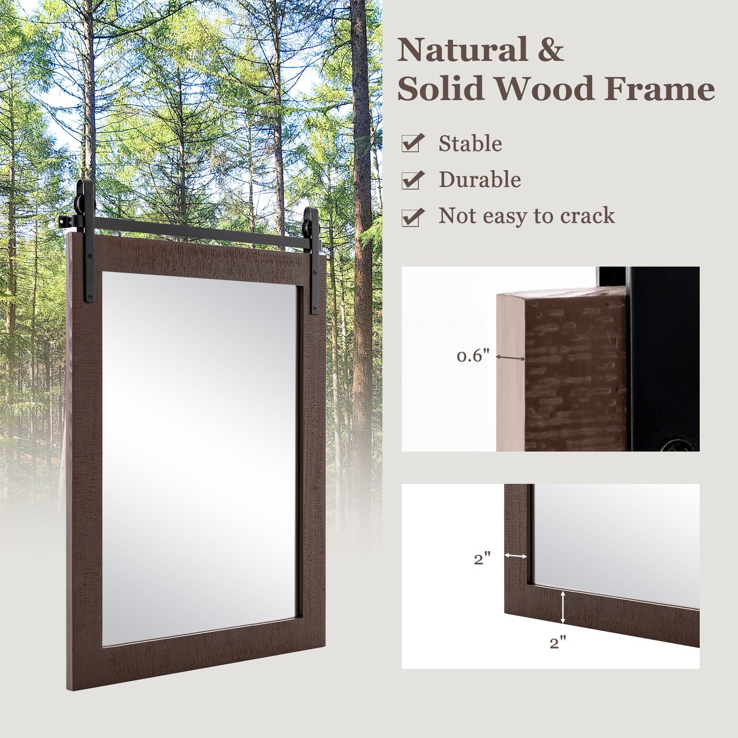 30 x 22 Inch Wall Mount Mirror with Wood Frame-Walnut Kids Crystal