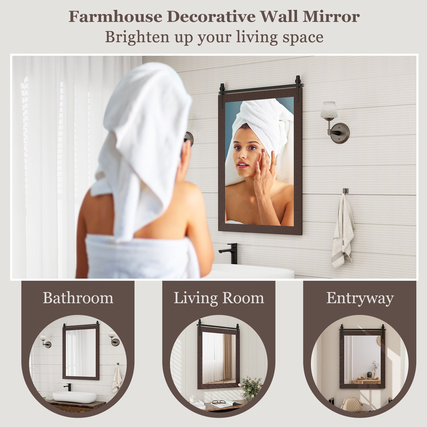 30 x 22 Inch Wall Mount Mirror with Wood Frame-Walnut Kids Crystal