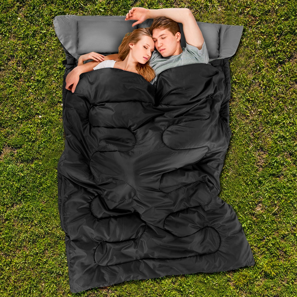 2 Person Waterproof Sleeping Bag with 2 Pillows-Black Kids Crystal