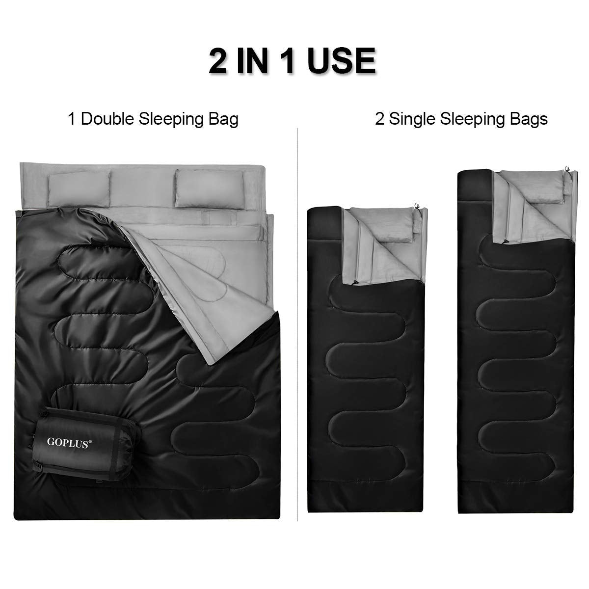 2 Person Waterproof Sleeping Bag with 2 Pillows-Black Kids Crystal