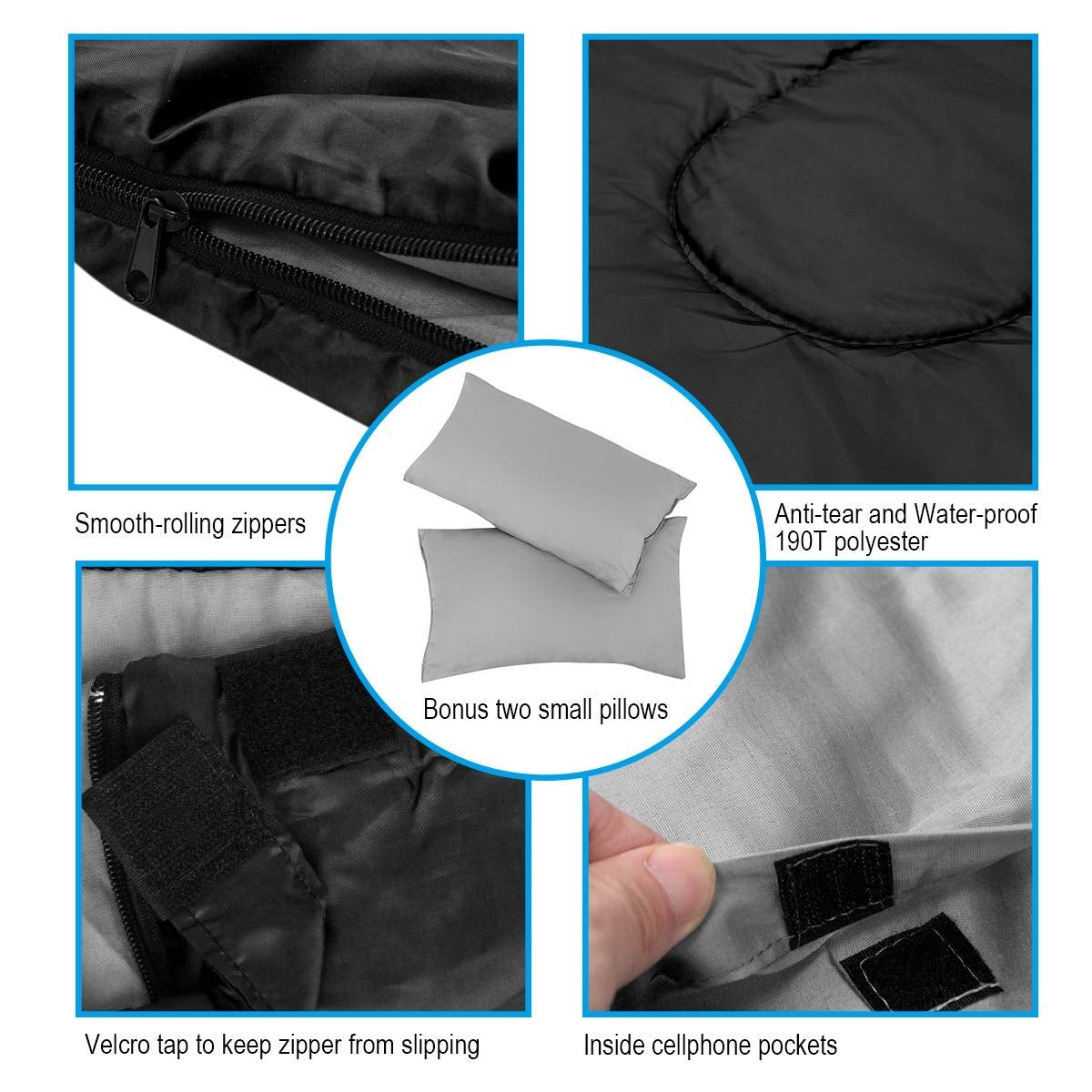 2 Person Waterproof Sleeping Bag with 2 Pillows-Black Kids Crystal