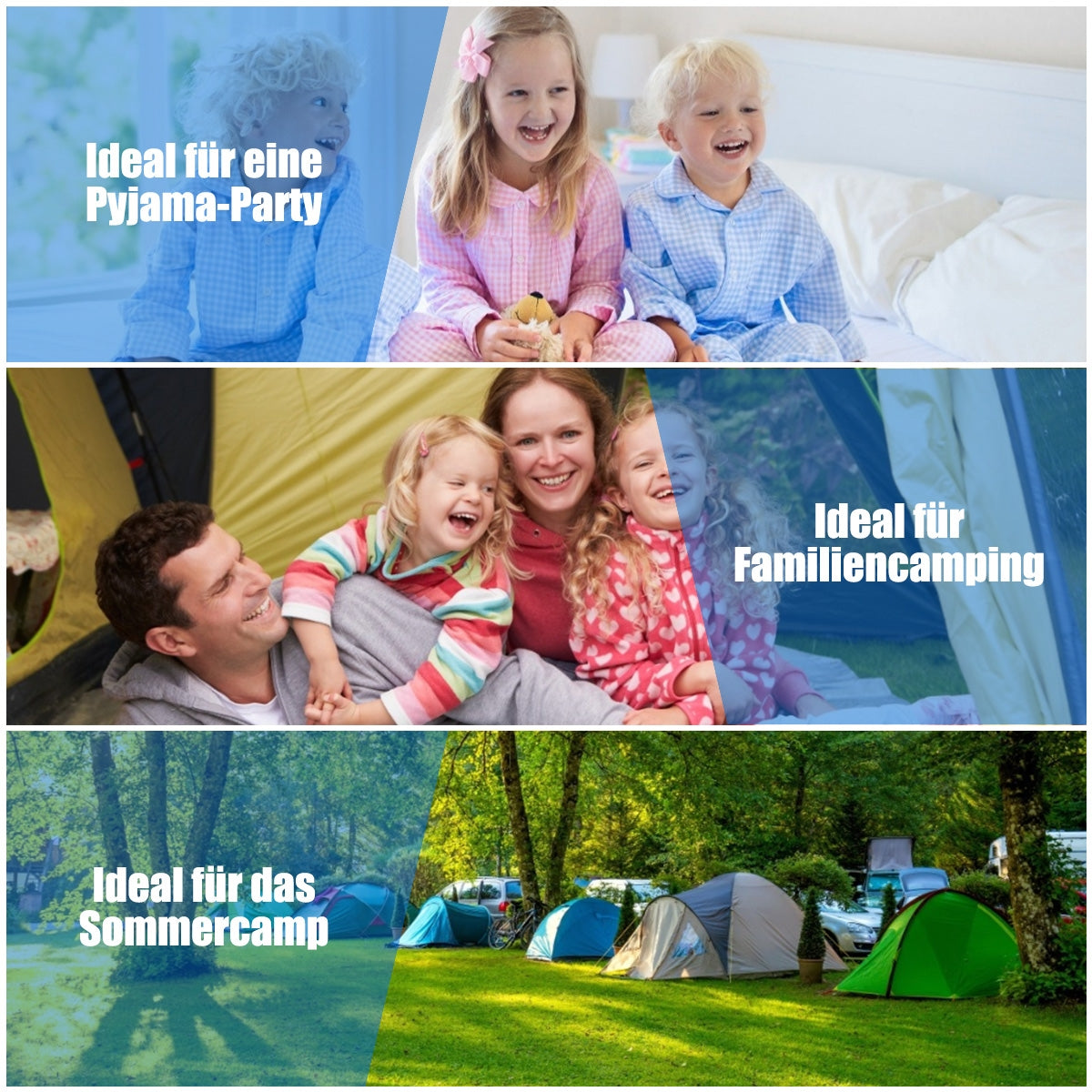 2 Person Waterproof Sleeping Bag with 2 Pillows-Blue Kids Crystal