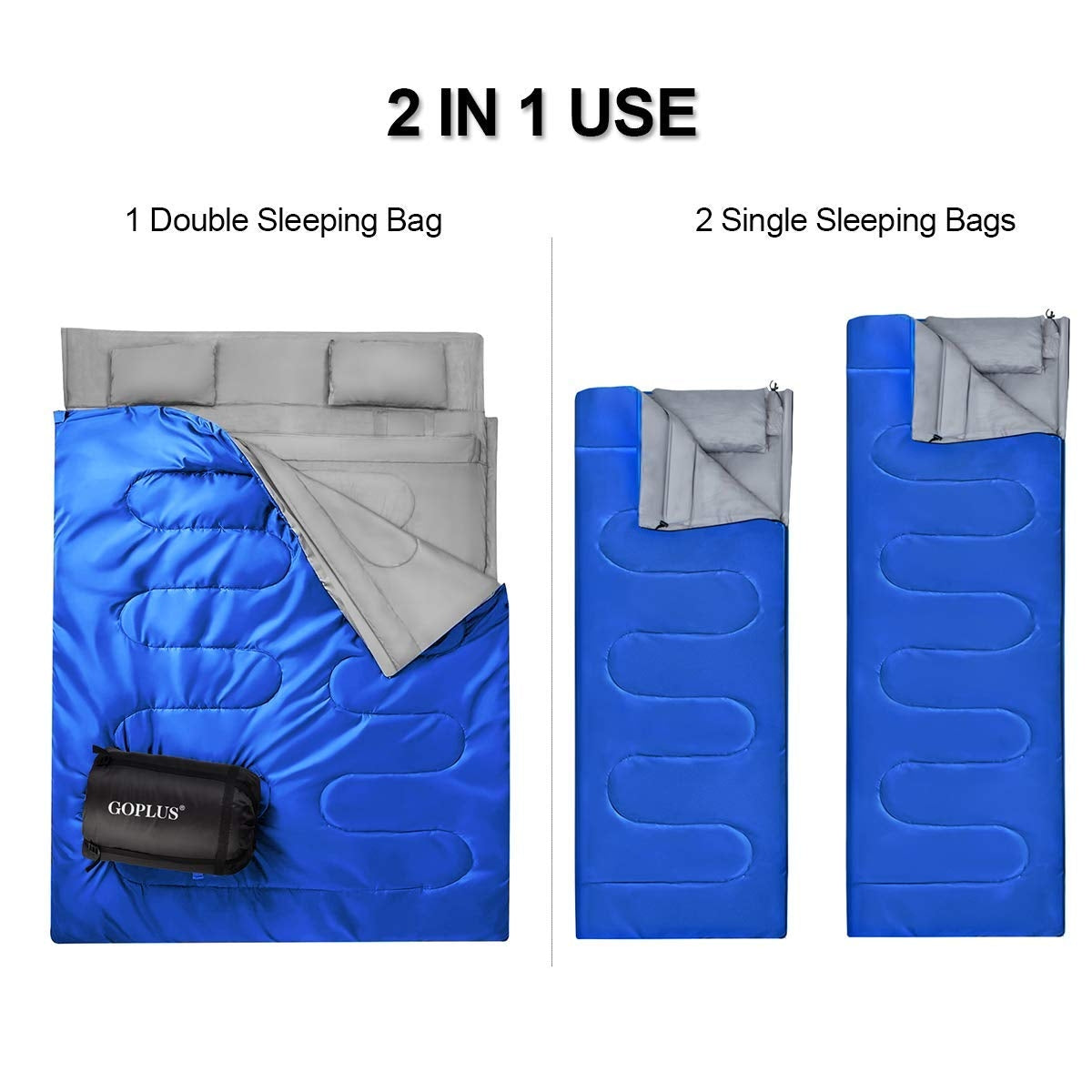 2 Person Waterproof Sleeping Bag with 2 Pillows-Blue Kids Crystal