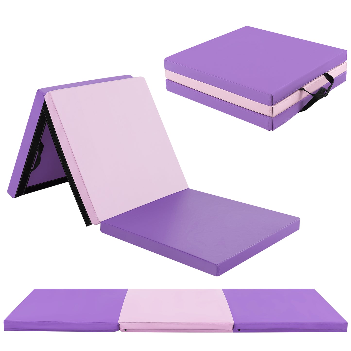 6 x 2 FT Tri-Fold Gym Mat with Handles and Removable Zippered Cover-Pink & Purple Kids Crystal