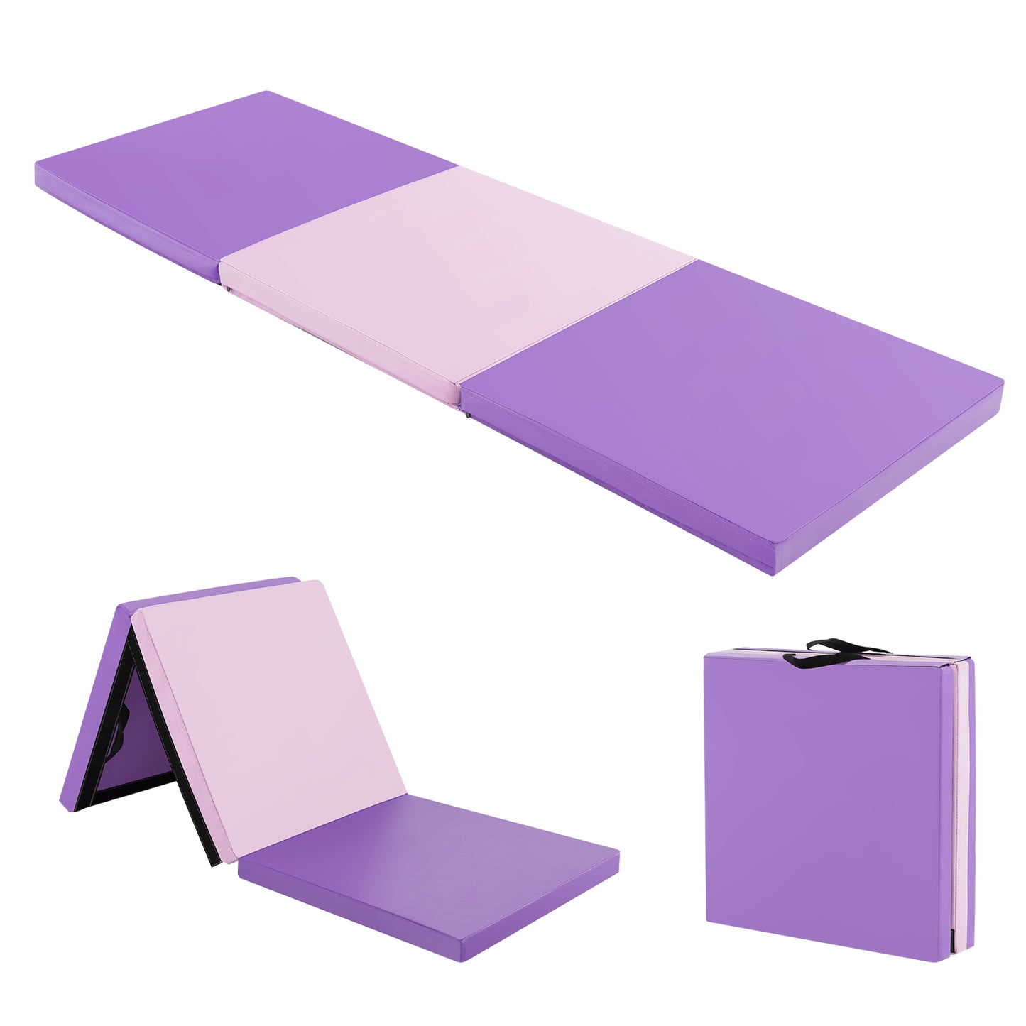 6 x 2 FT Tri-Fold Gym Mat with Handles and Removable Zippered Cover-Pink & Purple Kids Crystal