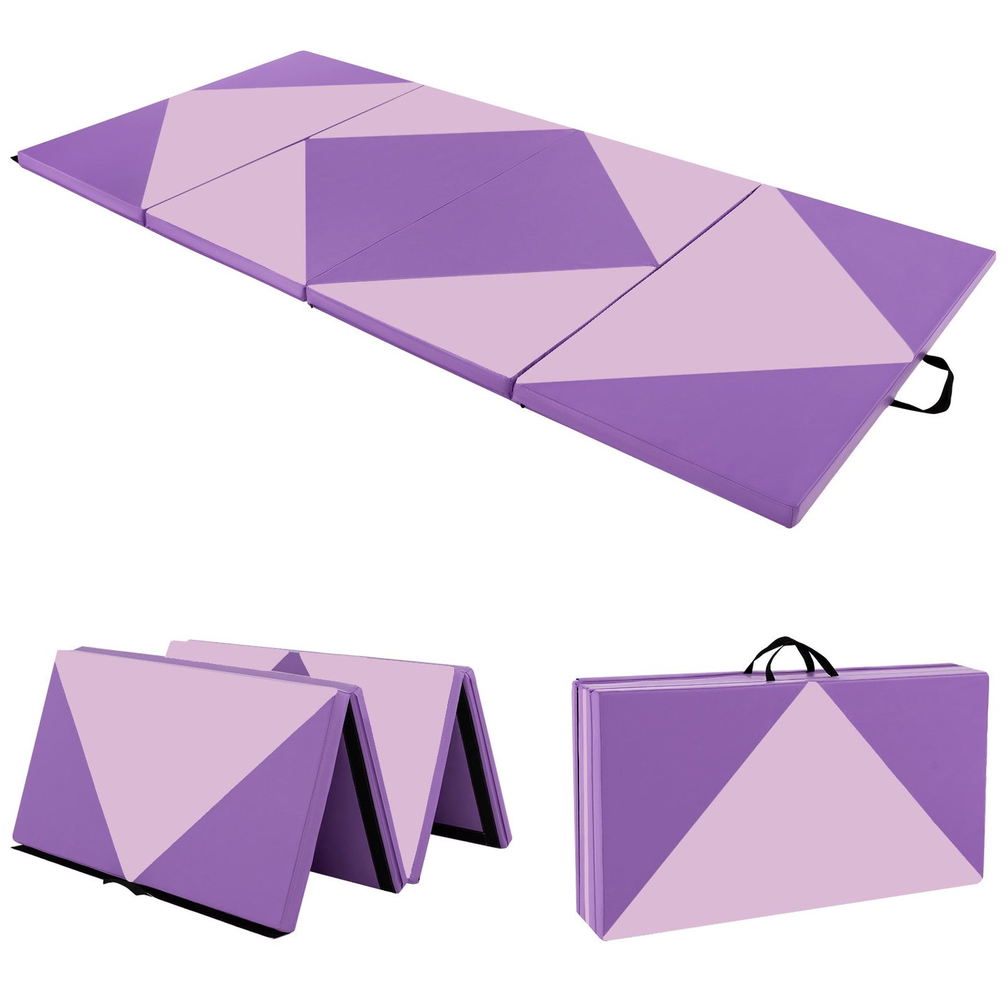8 Feet PU Leather Folding Gymnastics Mat with Hook and Loop Fasteners-Pink & Purple Kids Crystal