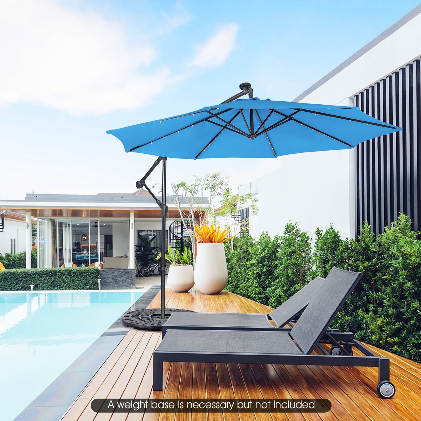 10 Feet Patio Solar Powered Cantilever Umbrella with Tilting System-Blue Kids Crystal