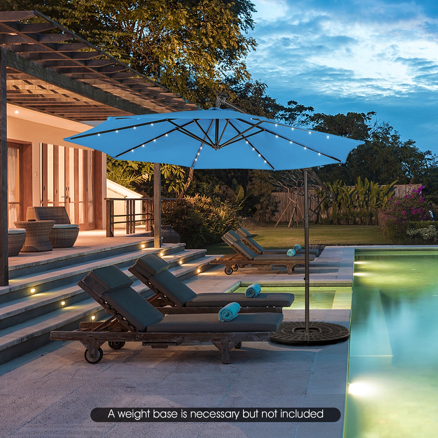 10 Feet Patio Solar Powered Cantilever Umbrella with Tilting System-Blue Kids Crystal