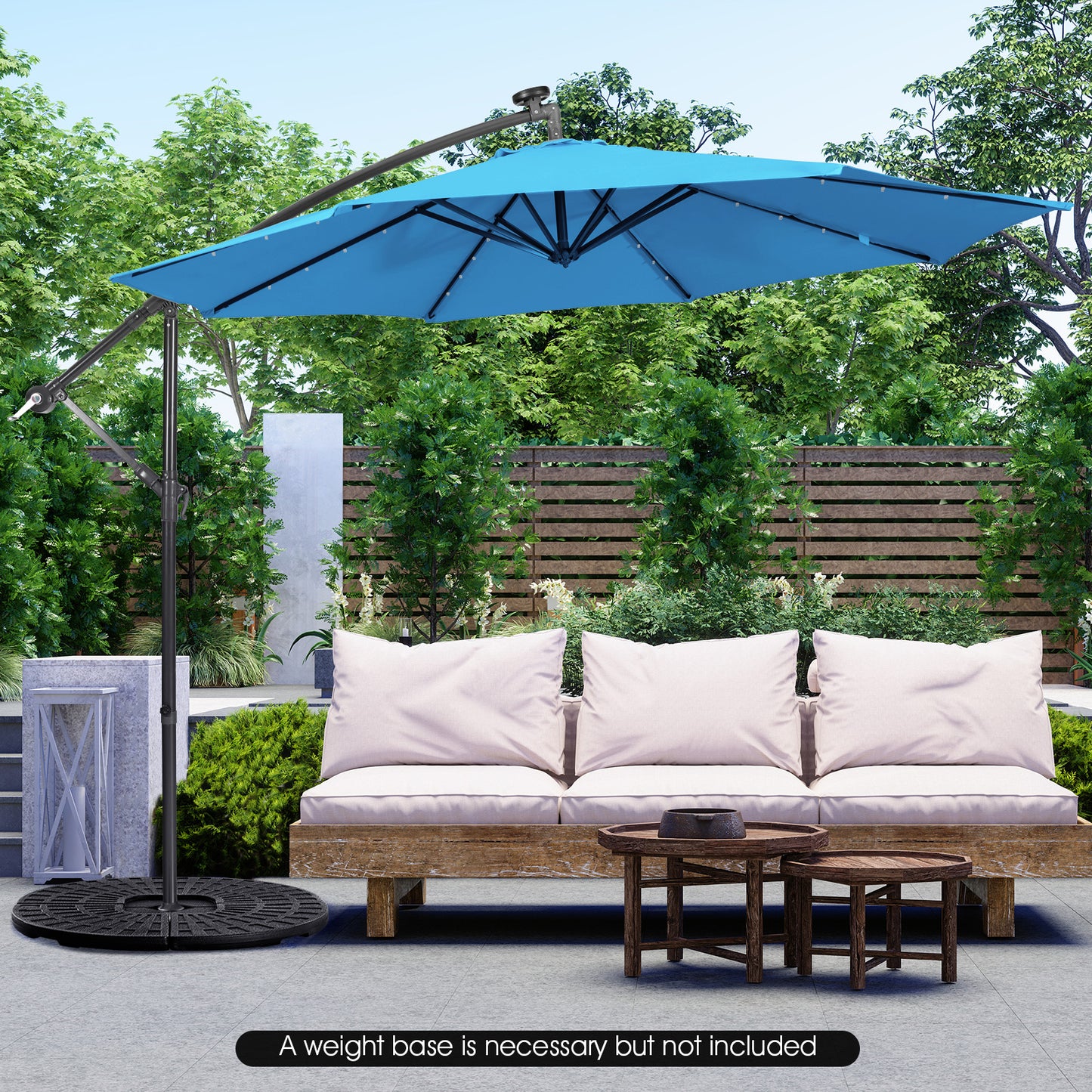 10 Feet Patio Solar Powered Cantilever Umbrella with Tilting System-Blue Kids Crystal