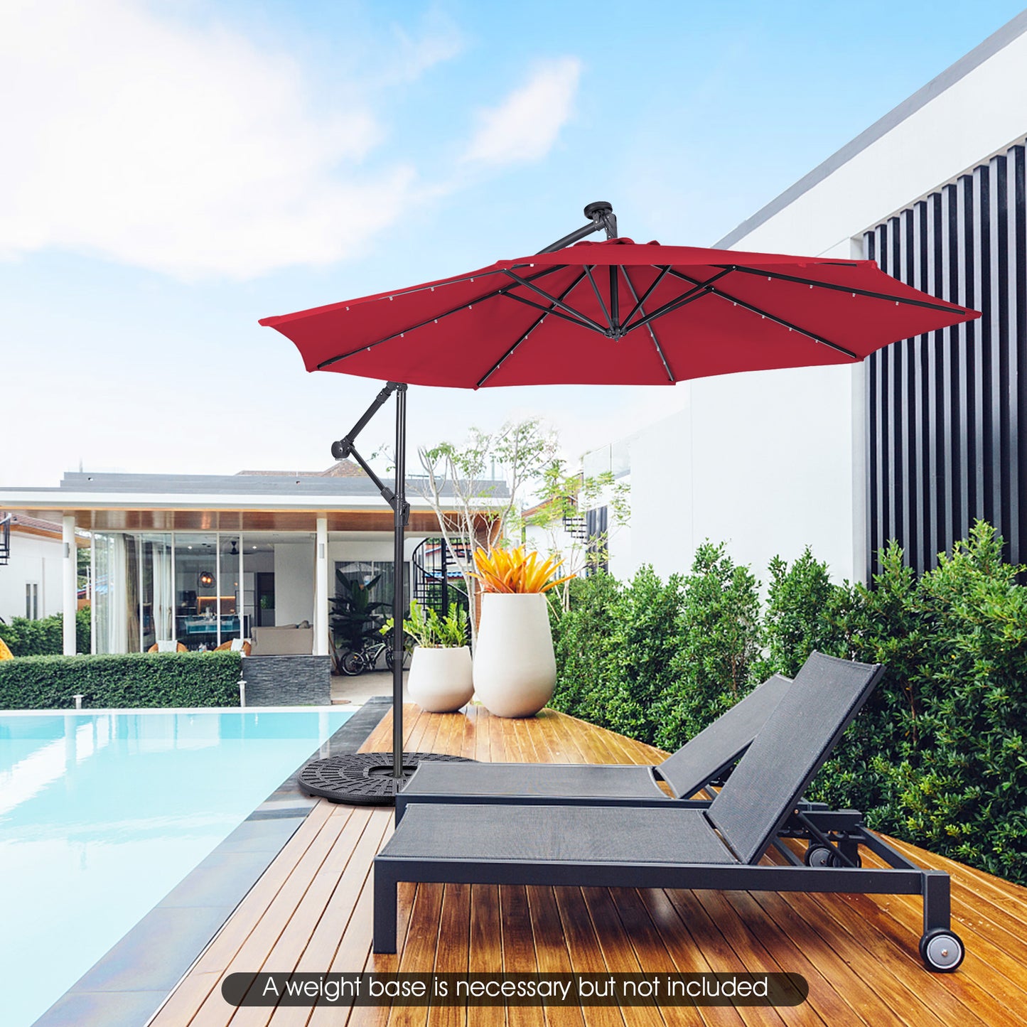 10 Feet Patio Solar Powered Cantilever Umbrella with Tilting System-Wine Kids Crystal