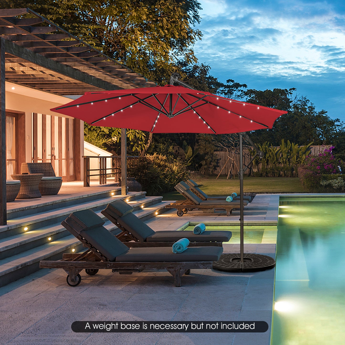 10 Feet Patio Solar Powered Cantilever Umbrella with Tilting System-Wine Kids Crystal