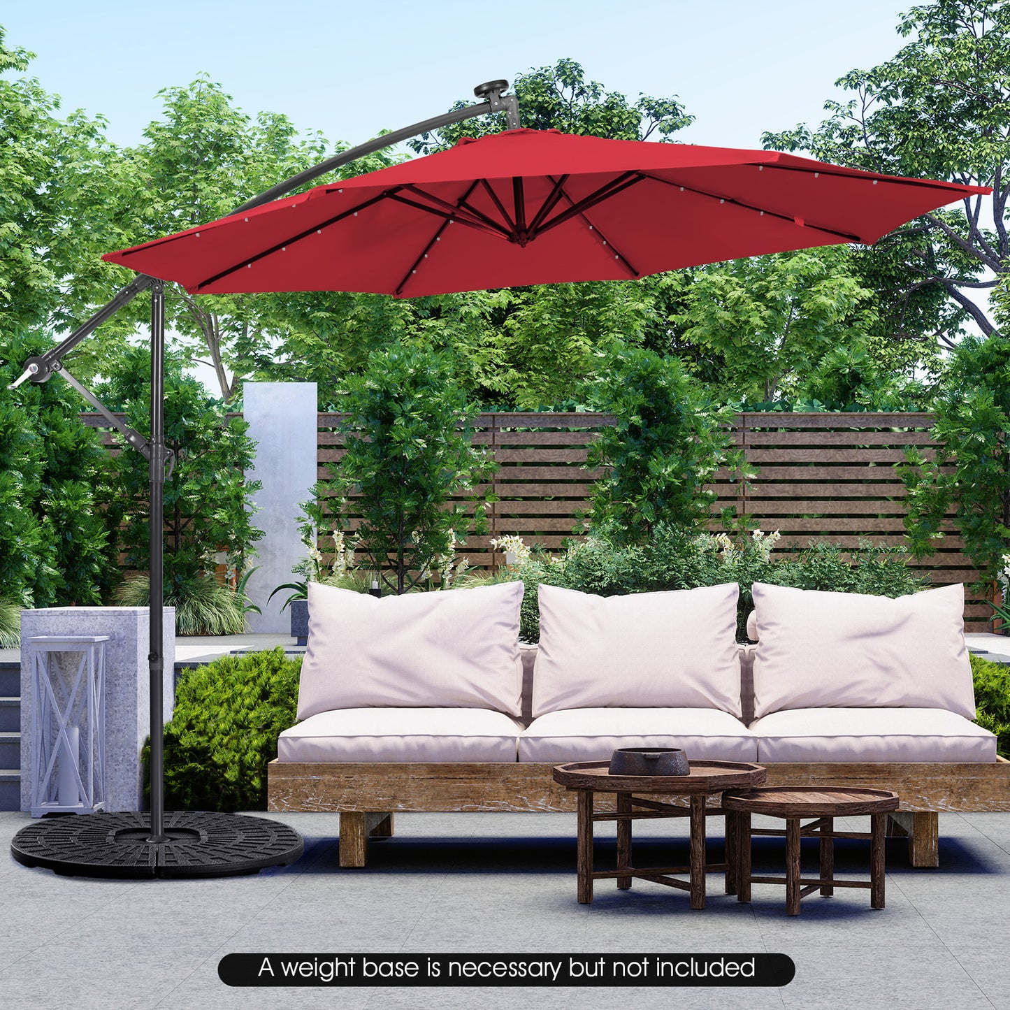 10 Feet Patio Solar Powered Cantilever Umbrella with Tilting System-Wine Kids Crystal