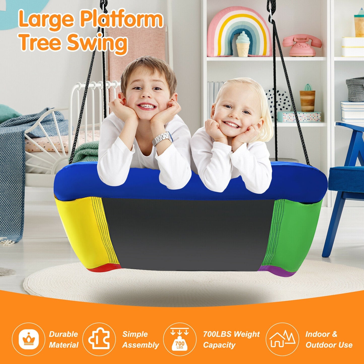 700lb Giant 60 Inch Platform Tree Swing for Kids and Adults-Multicolor Kids Crystal