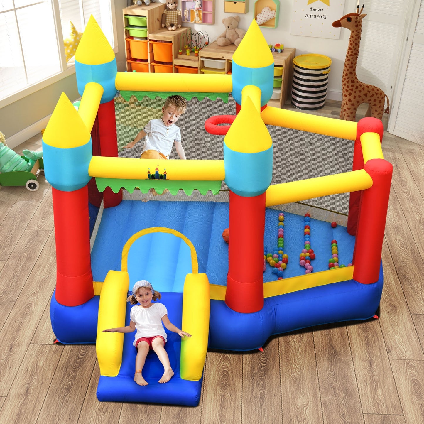 Kid's Inflatable Bouncer with Jumping Area and 480W Blower Kids Crystal
