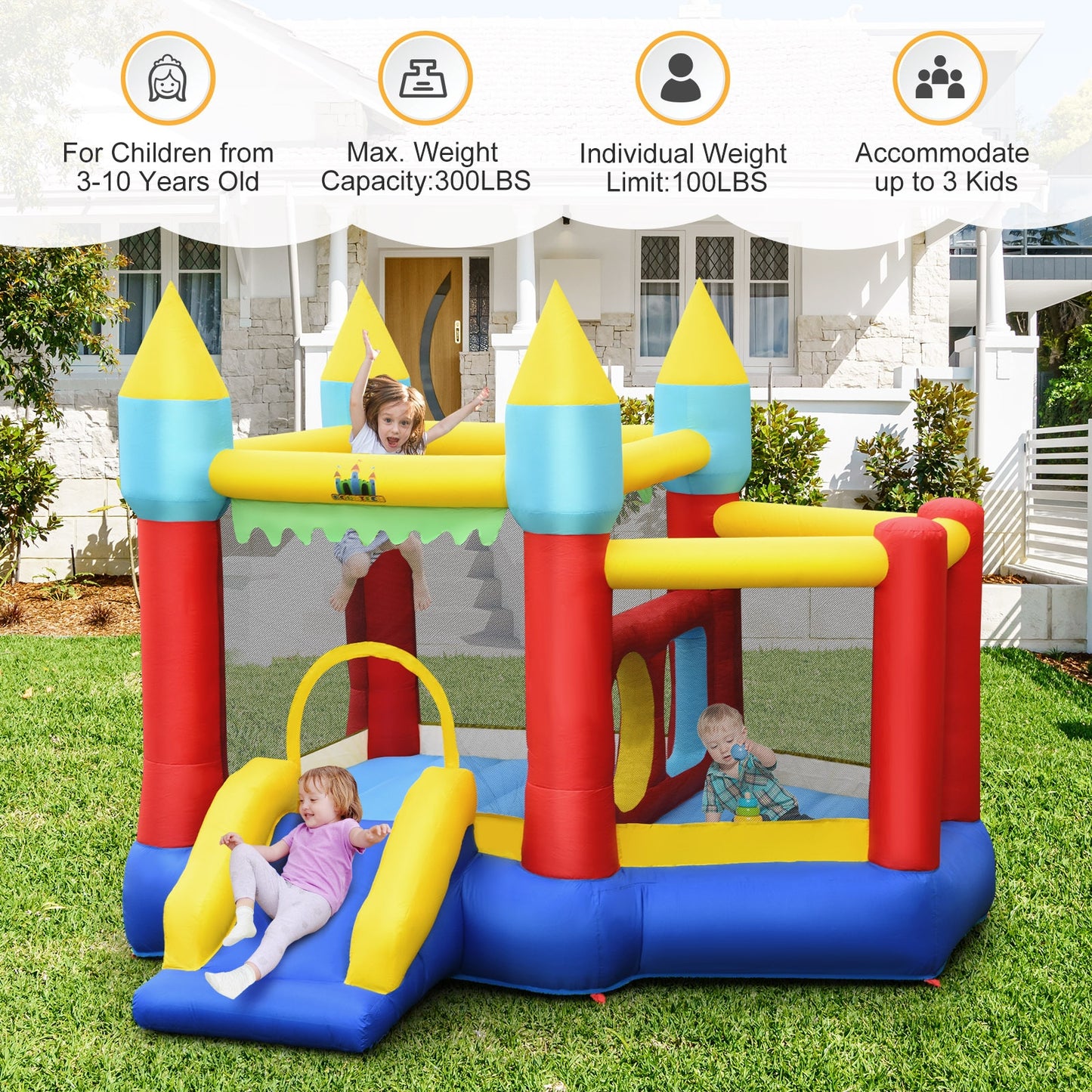 Kid's Inflatable Bouncer with Jumping Area and 480W Blower Kids Crystal
