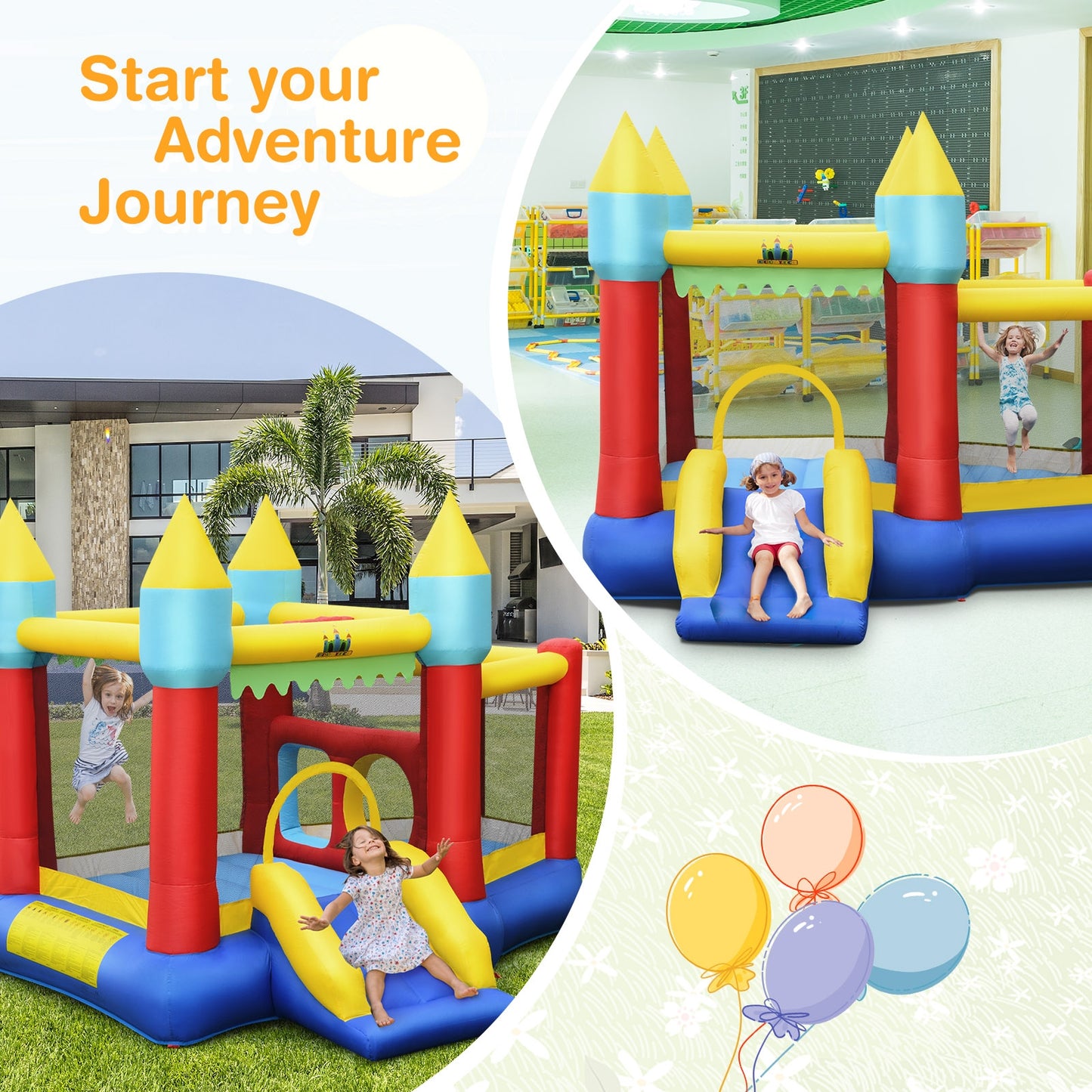 Kid's Inflatable Bouncer with Jumping Area and 480W Blower Kids Crystal