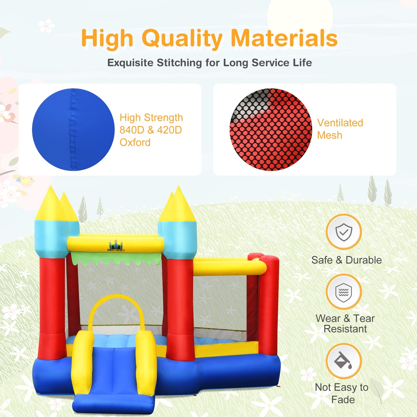 Kid's Inflatable Bouncer with Jumping Area and 480W Blower Kids Crystal
