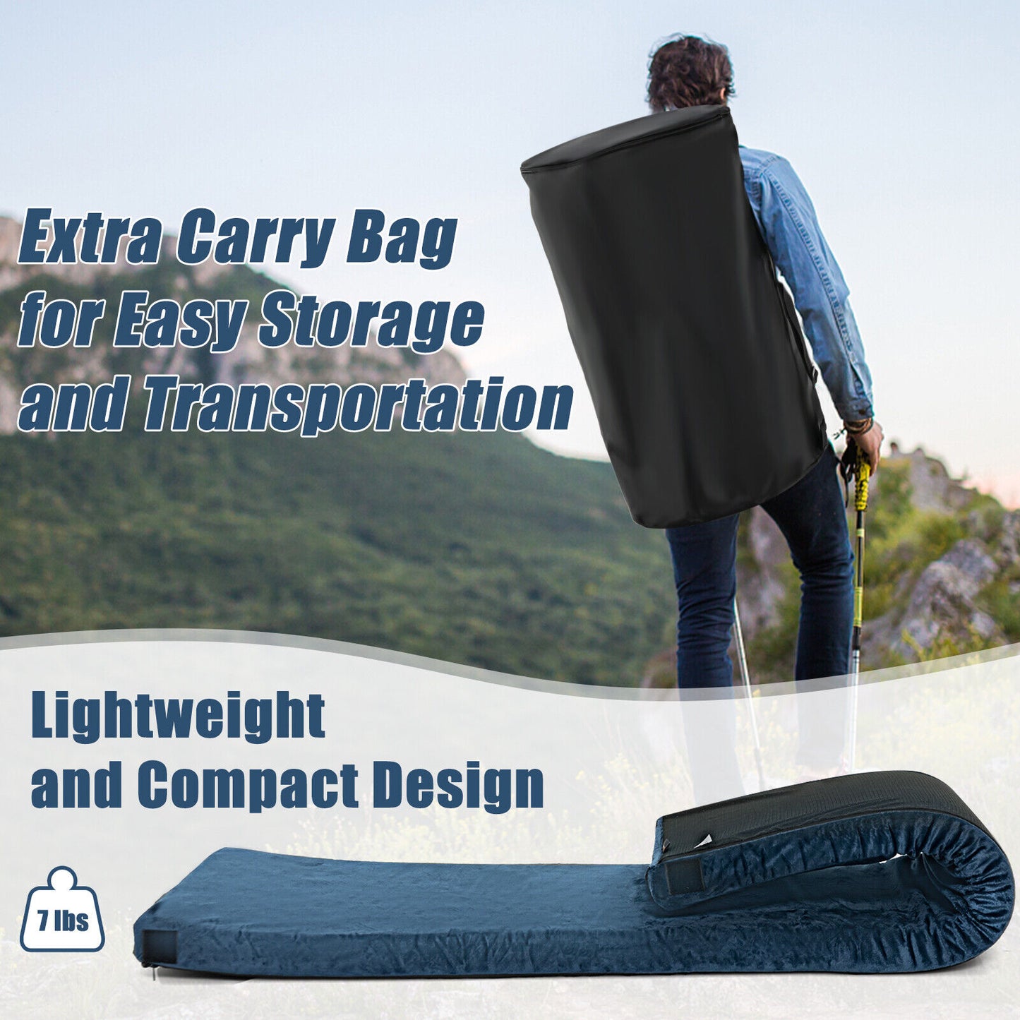 Lightweight Portable Memory Camping Mattress with Carrying Bag-Navy Kids Crystal