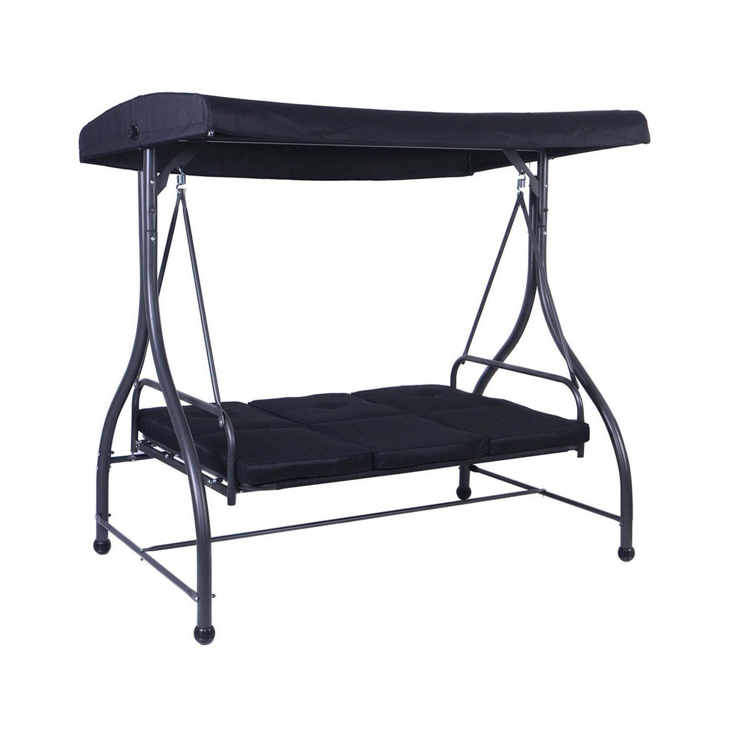 3 Seats Converting Outdoor Swing Canopy Hammock with Adjustable Tilt Canopy-Black Kids Crystal