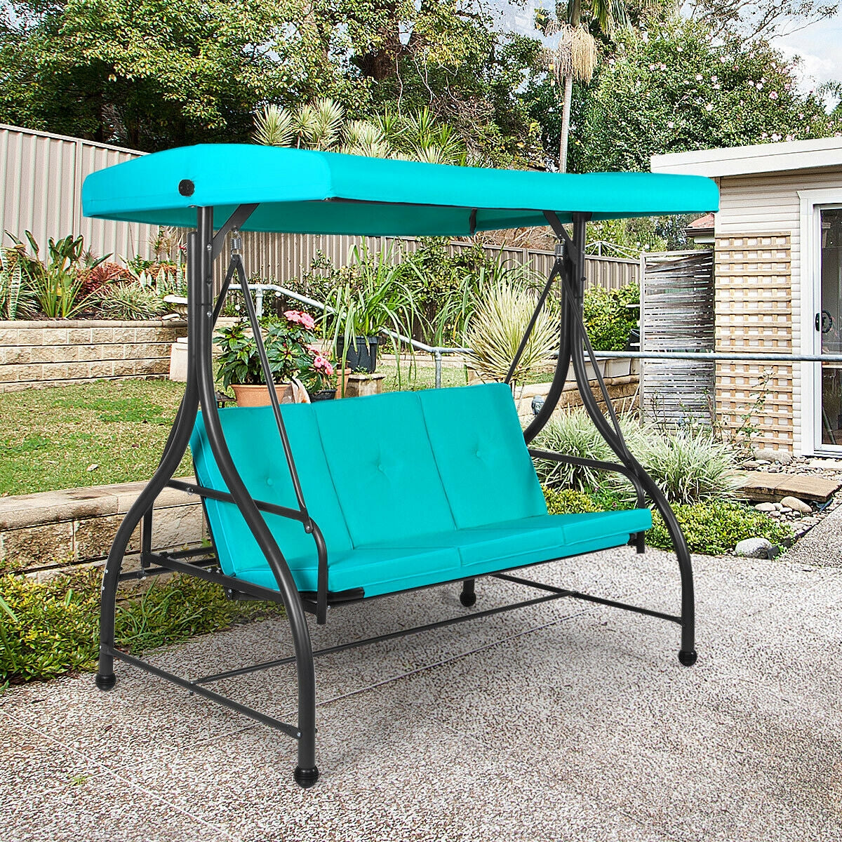 3 Seats Converting Outdoor Swing Canopy Hammock with Adjustable Tilt Canopy-Turquoise Kids Crystal