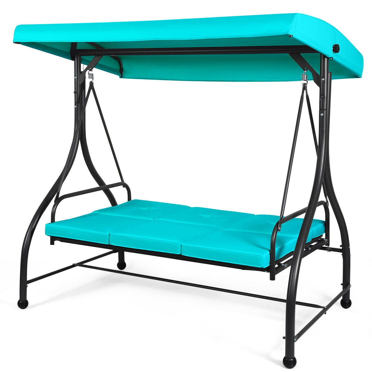 3 Seats Converting Outdoor Swing Canopy Hammock with Adjustable Tilt Canopy-Turquoise Kids Crystal