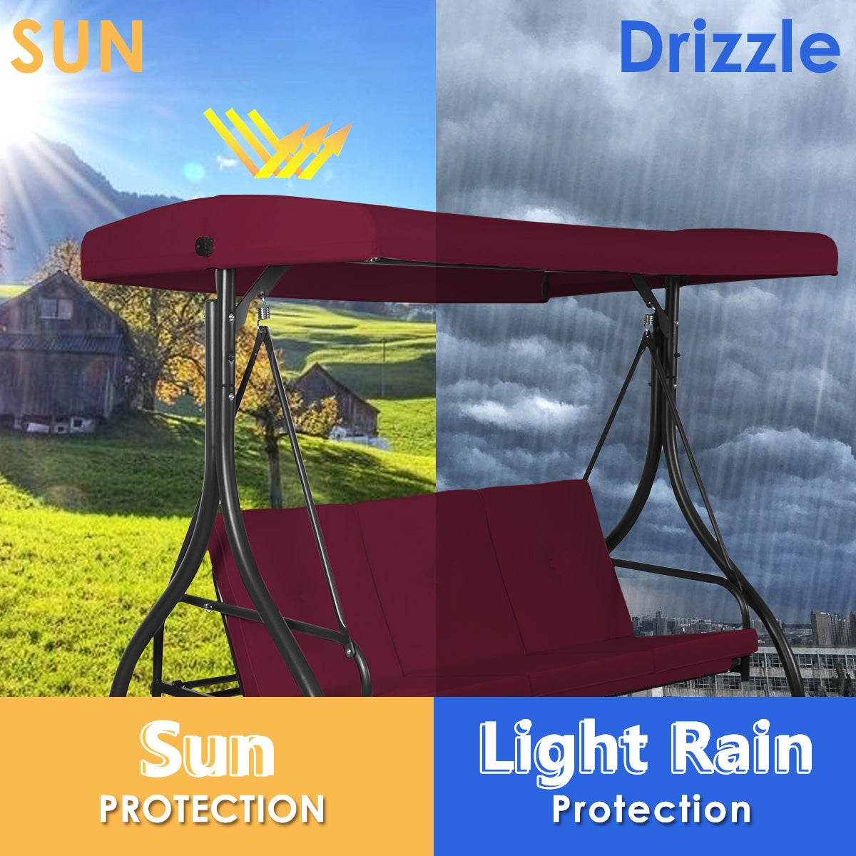 3 Seats Converting Outdoor Swing Canopy Hammock with Adjustable Tilt Canopy-Wine Kids Crystal