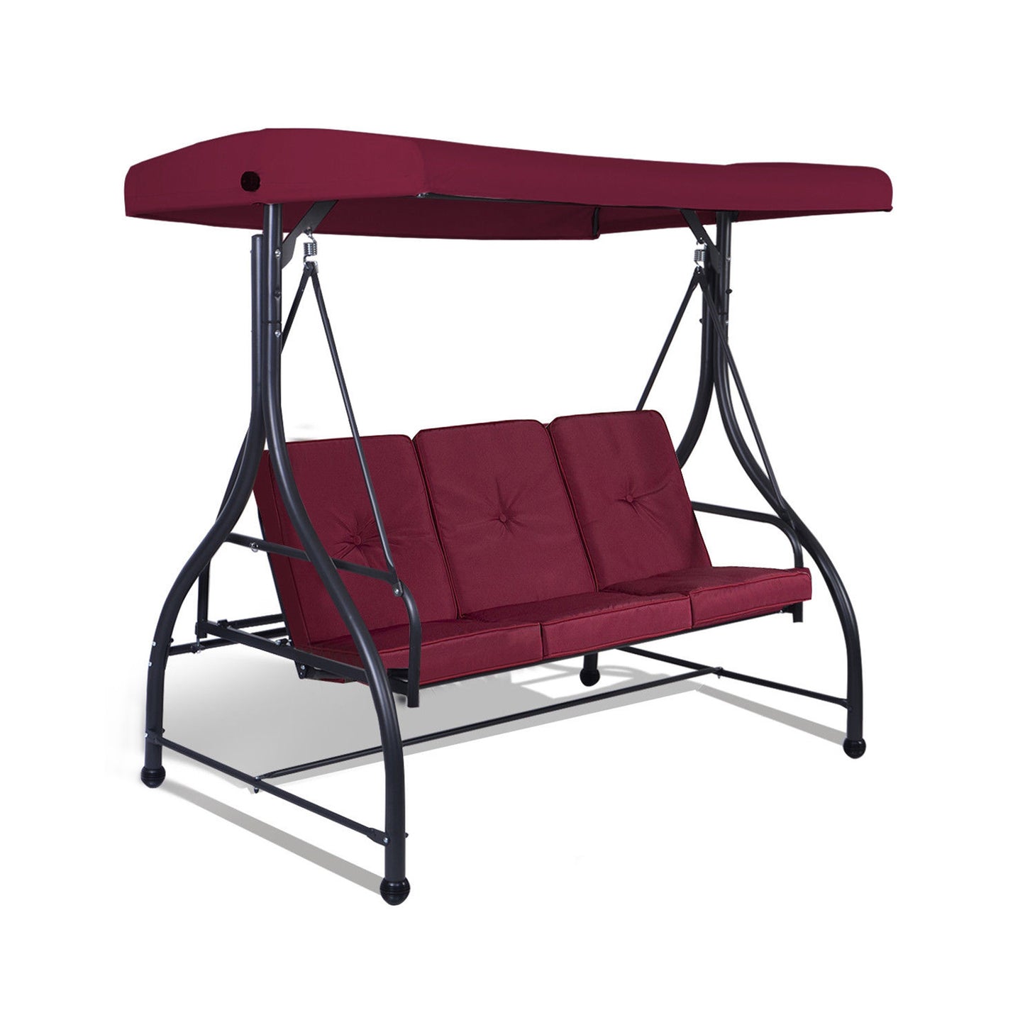 3 Seats Converting Outdoor Swing Canopy Hammock with Adjustable Tilt Canopy-Wine Kids Crystal
