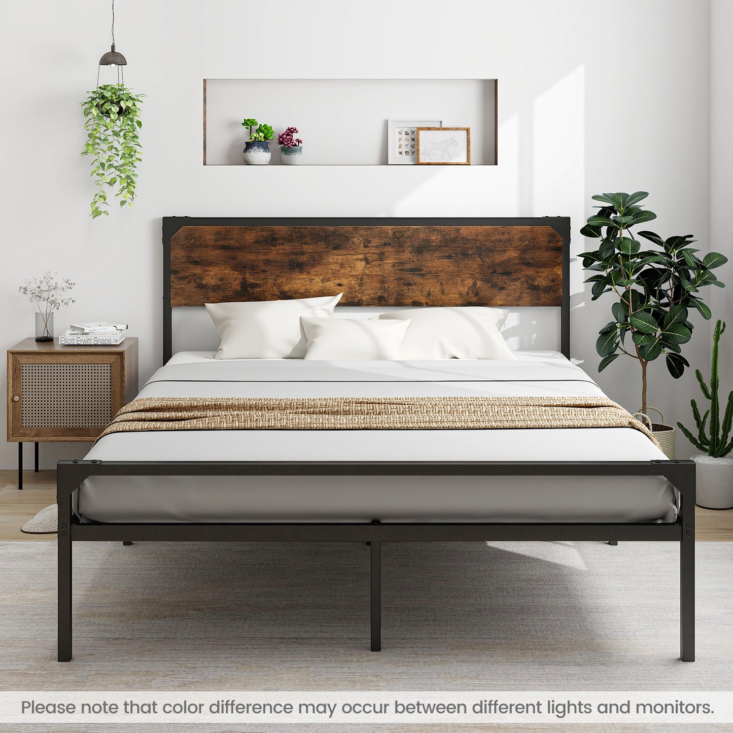 Platform Full/Queen Bed with Rustic Headboard and Footboard-Queen Size Kids Crystal