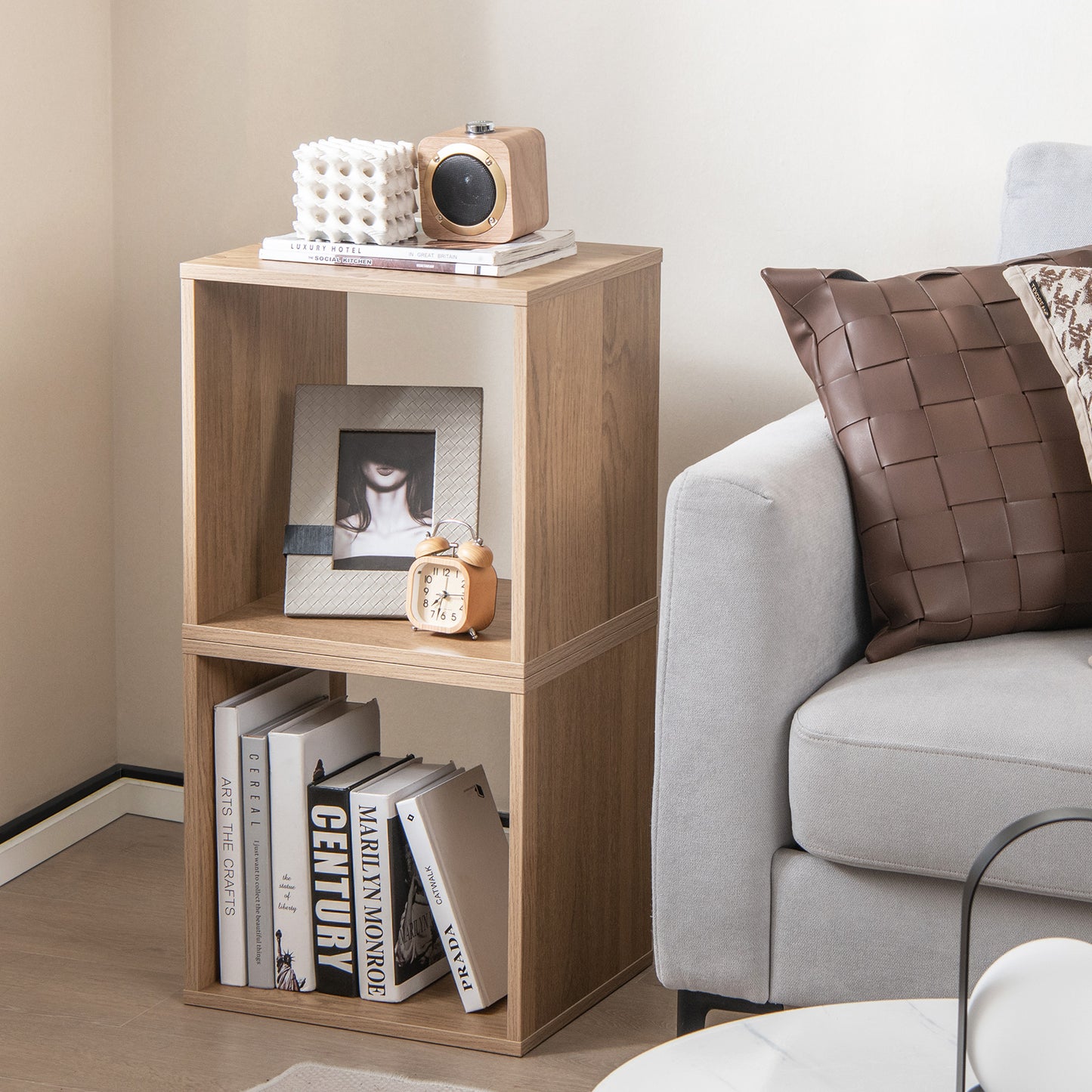 2 Cubes Stackable Bookcase for Living Room and Study-Natural Kids Crystal