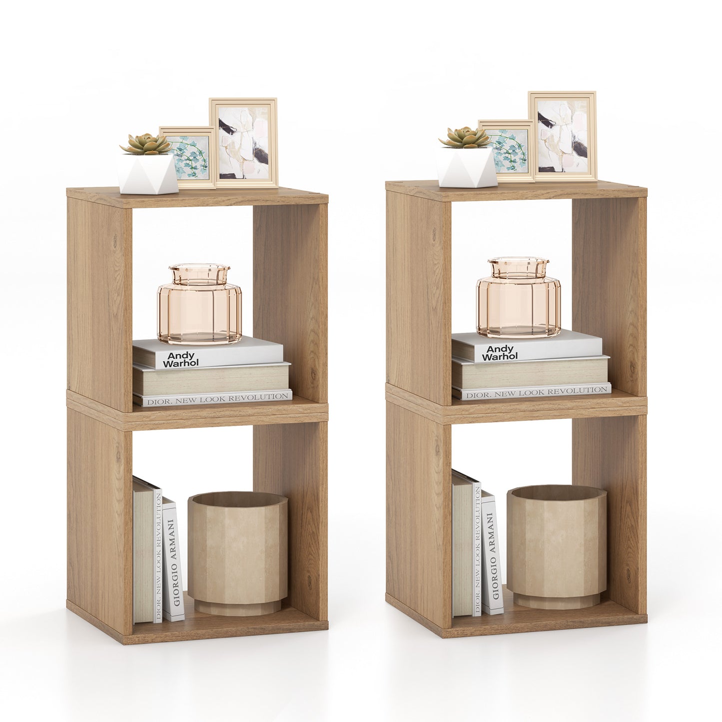 2 Cubes Stackable Bookcase for Living Room and Study-Natural Kids Crystal