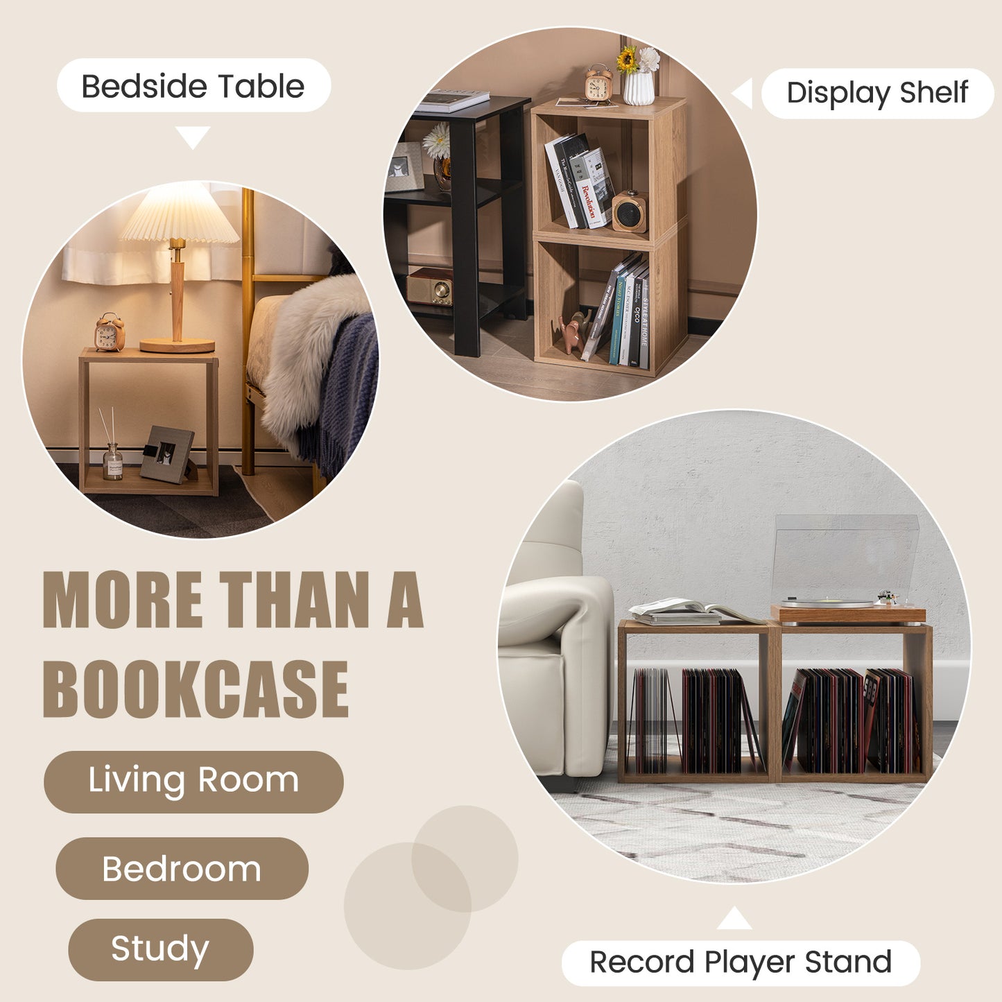 2 Cubes Stackable Bookcase for Living Room and Study-Natural Kids Crystal