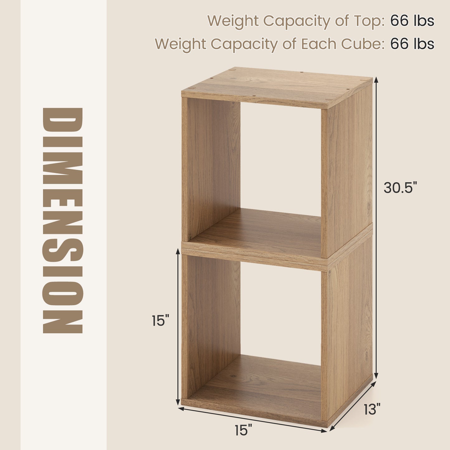 2 Cubes Stackable Bookcase for Living Room and Study-Natural Kids Crystal