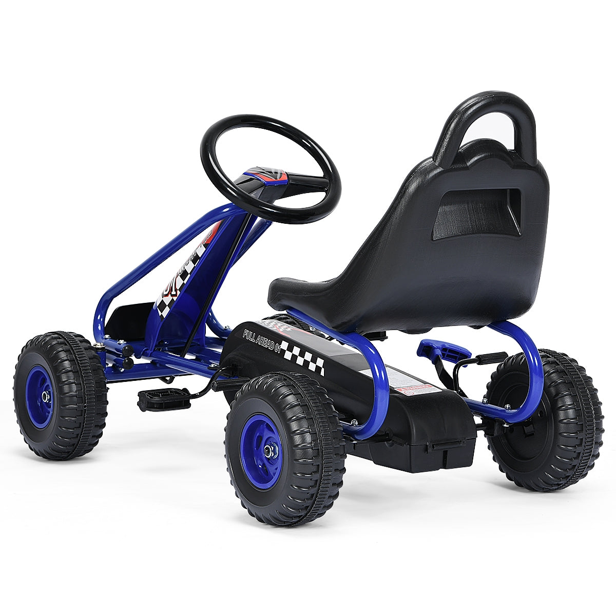 4 Wheel Pedal Powered Ride On with Adjustable Seat-Blue Kids Crystal