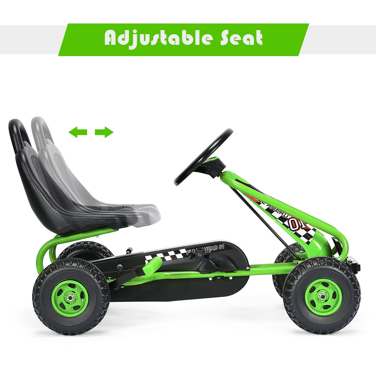 4 Wheel Pedal Powered Ride On with Adjustable Seat-Green Kids Crystal