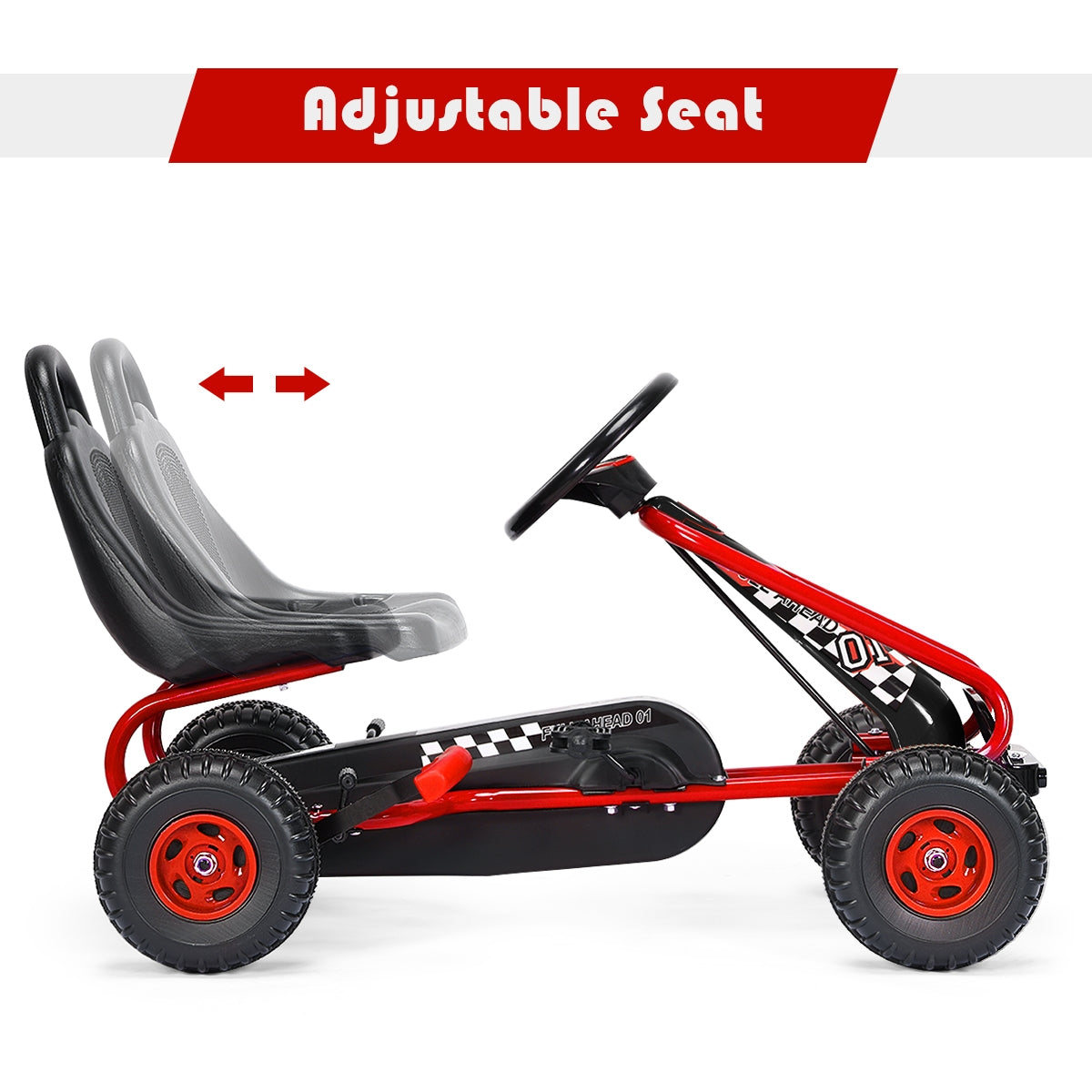 4 Wheel Pedal Powered Ride On with Adjustable Seat-Red Kids Crystal