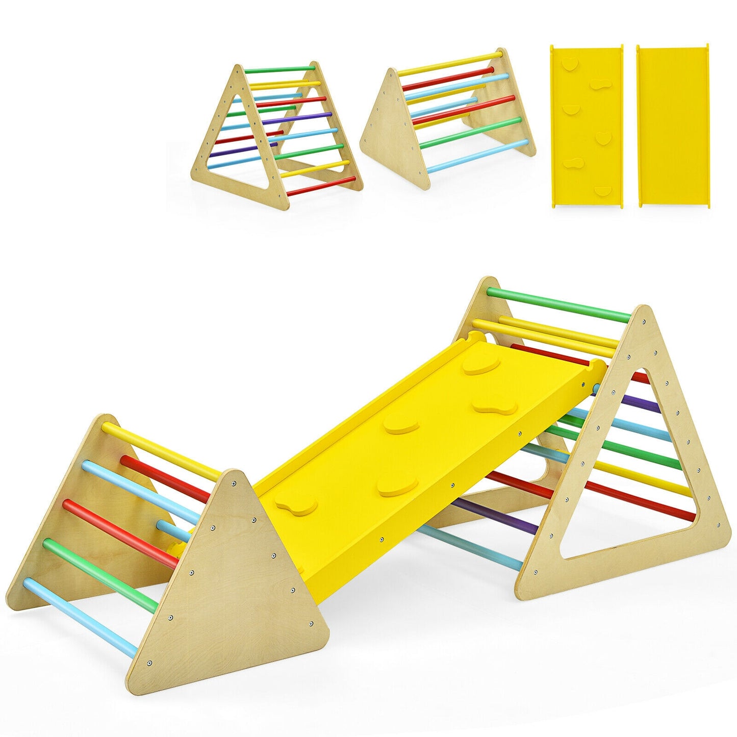 3 in 1 Wooden Set of 2 Triangle Climber with Ramp for Slid Kids Crystal