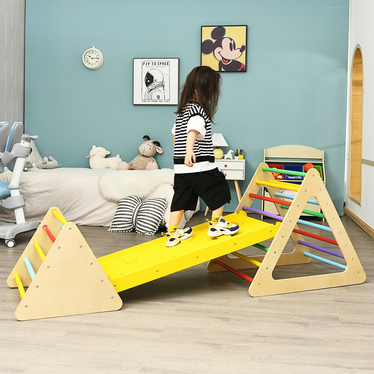 3 in 1 Wooden Set of 2 Triangle Climber with Ramp for Slid Kids Crystal