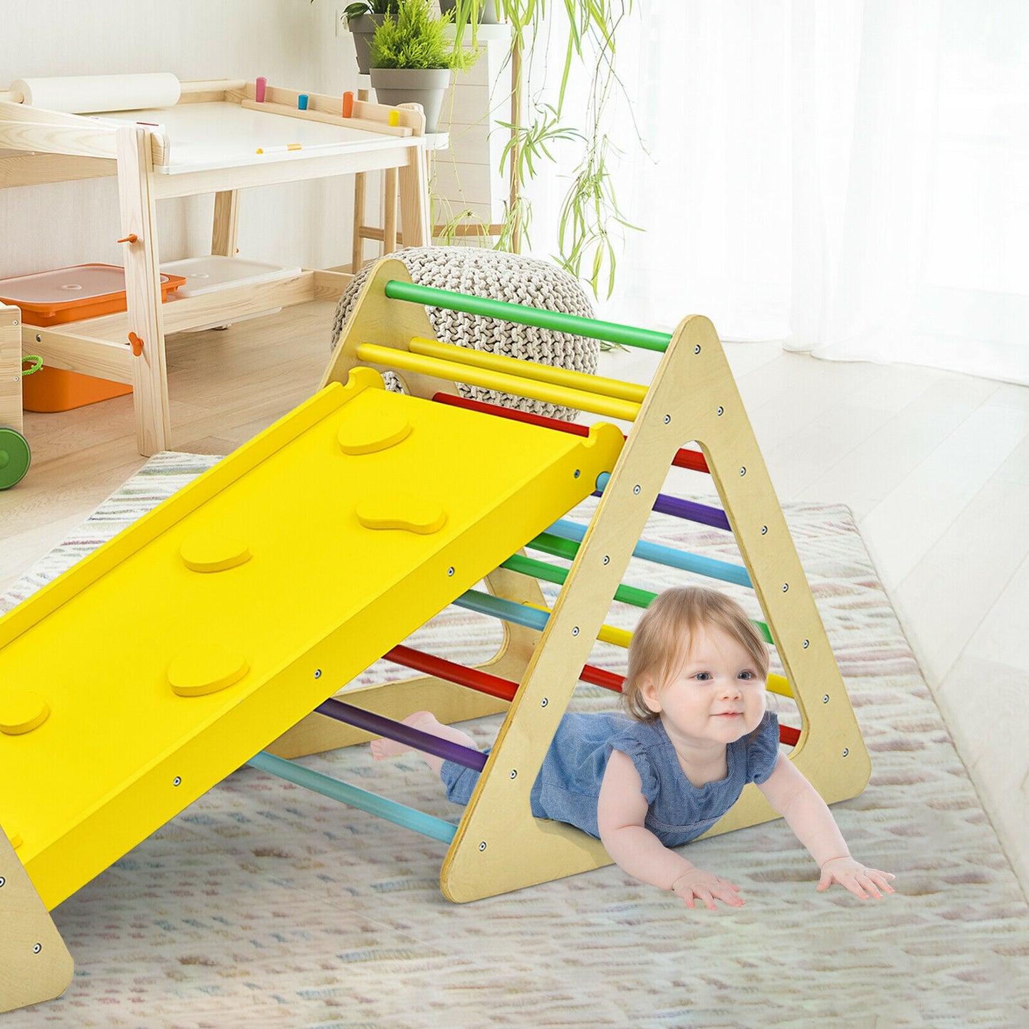 3 in 1 Wooden Set of 2 Triangle Climber with Ramp for Slid Kids Crystal
