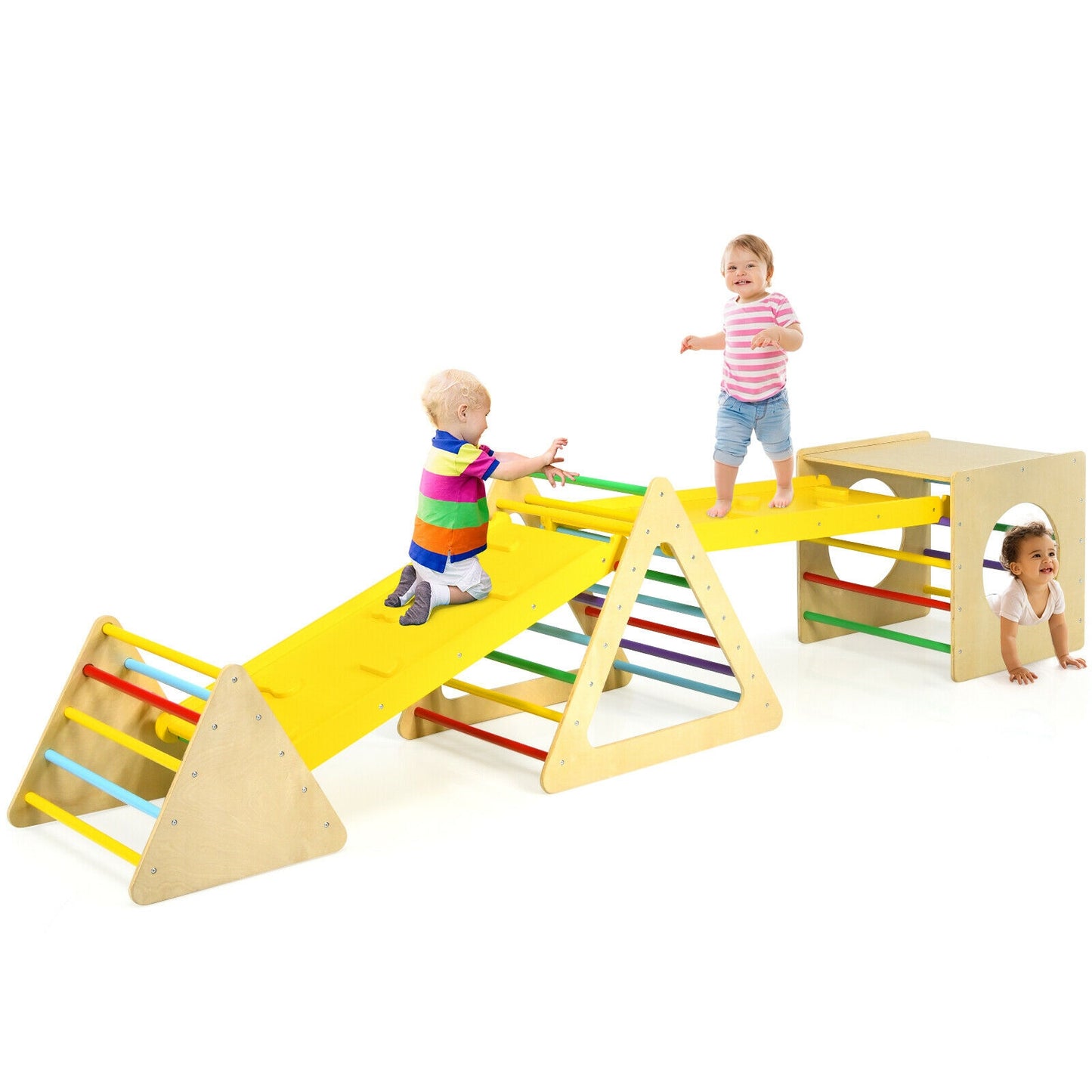 5 in 1 Kids Triangle Climber Play Gym Set with 2 Ramps Kids Crystal