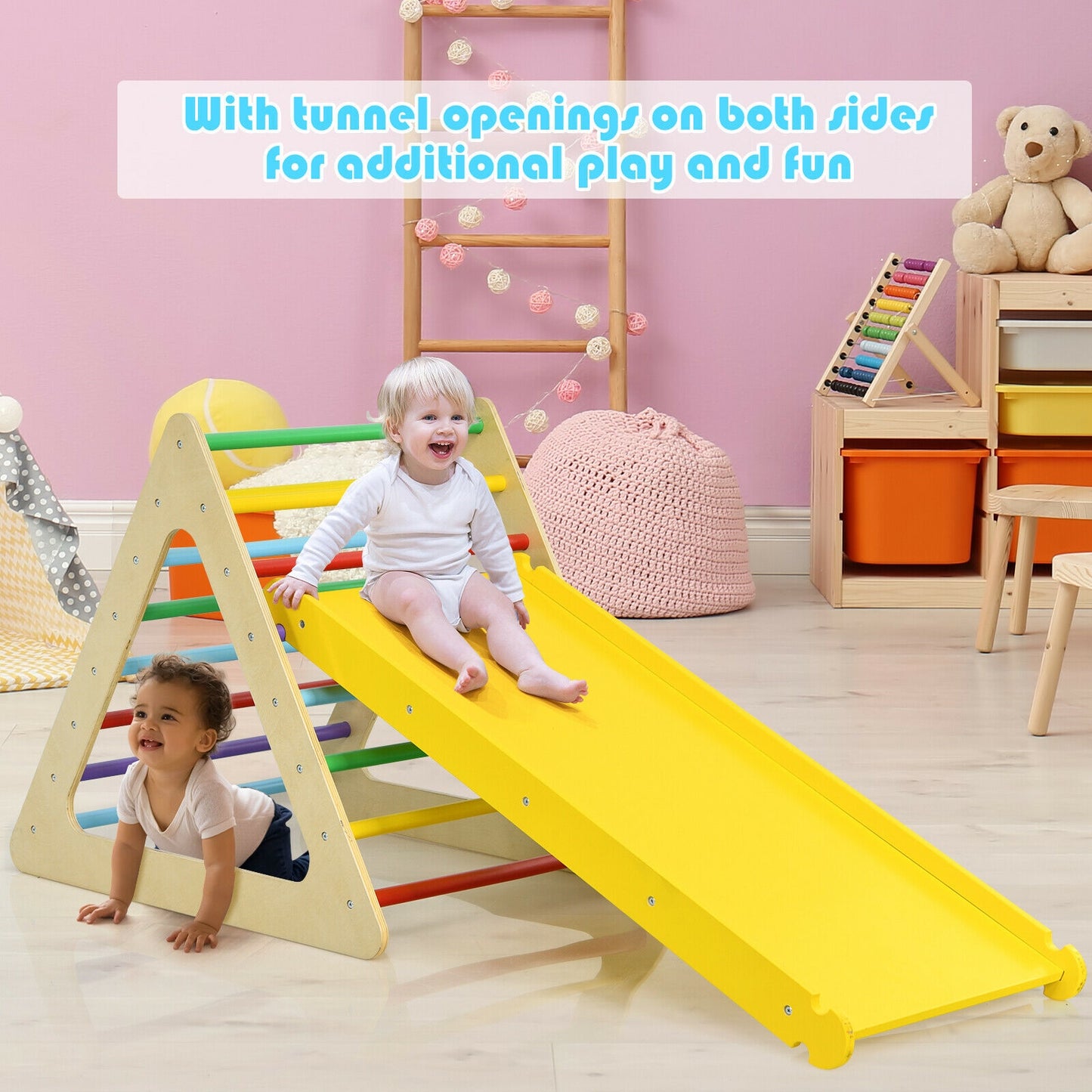 5 in 1 Kids Triangle Climber Play Gym Set with 2 Ramps Kids Crystal