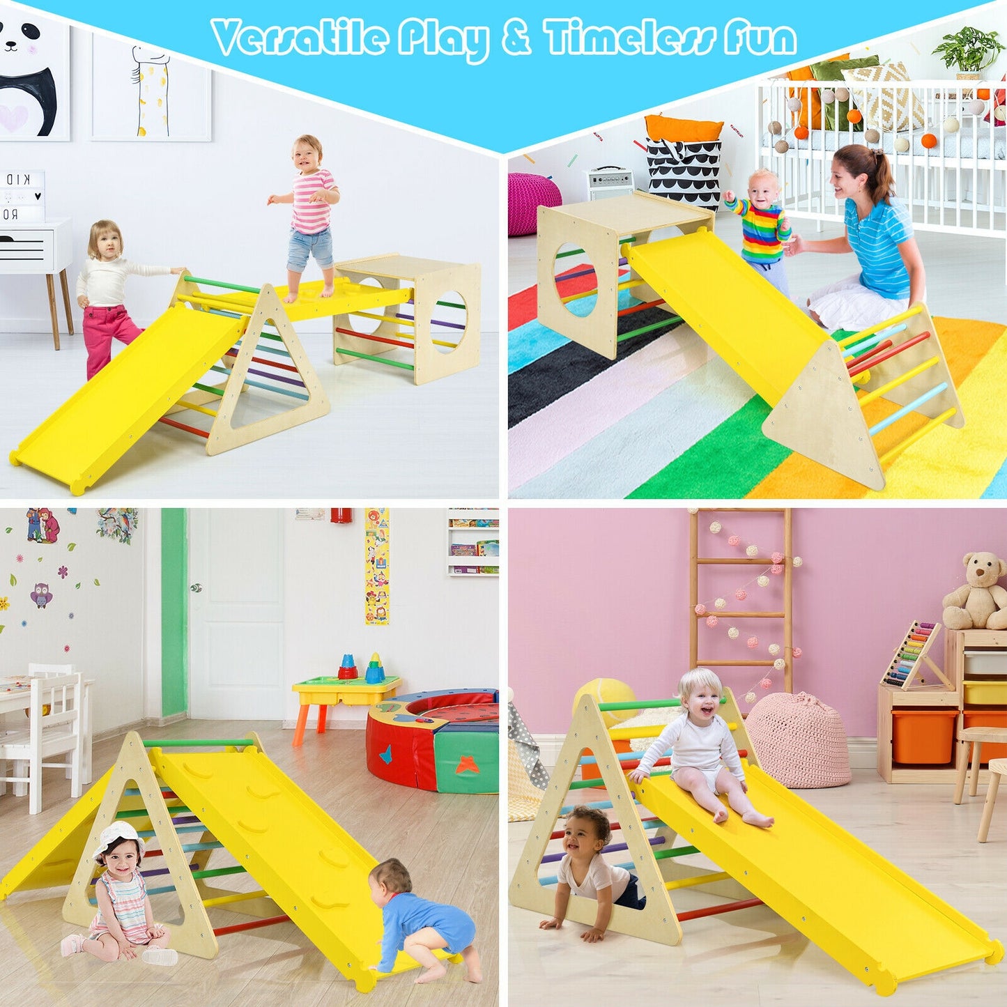 5 in 1 Kids Triangle Climber Play Gym Set with 2 Ramps Kids Crystal